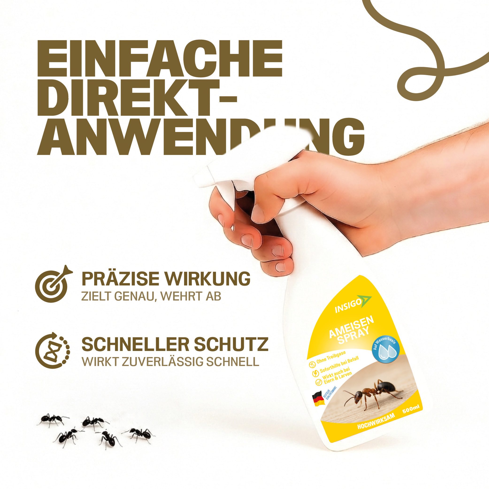 INSIGO Insektenspray Ameisen Spray gegen Ameisen, Larven & Eier, 2 l, 2000 ml, 1-St., biozidfreie Formel, auf Wasserbasis, geruchsarm, brennt / ätzt nicht