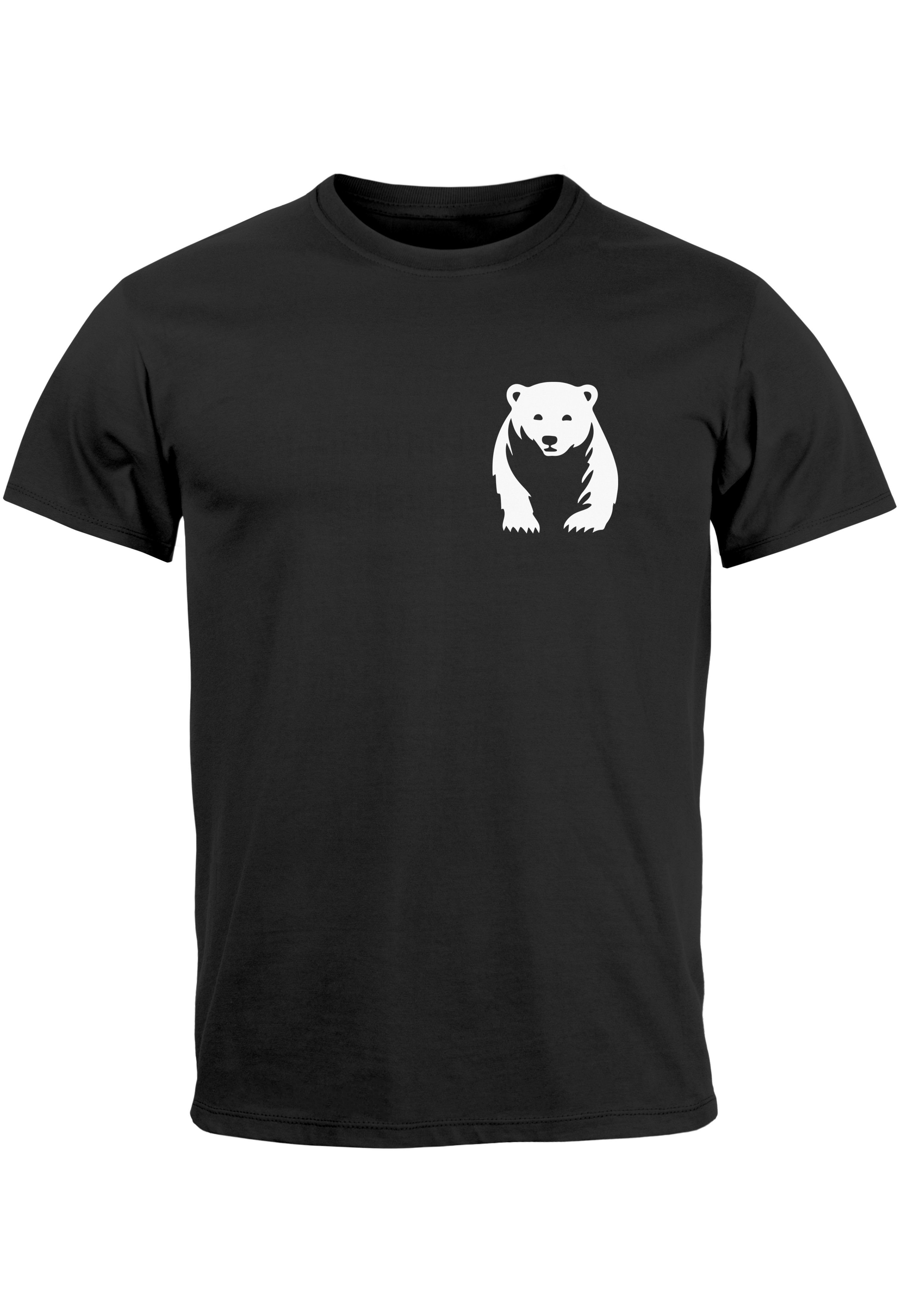 Neverless Print-Shirt Herren T-Shirt Aufdruck Brustprint Logo Bär Natur Outdoor Fashion Stre mit Print schwarz