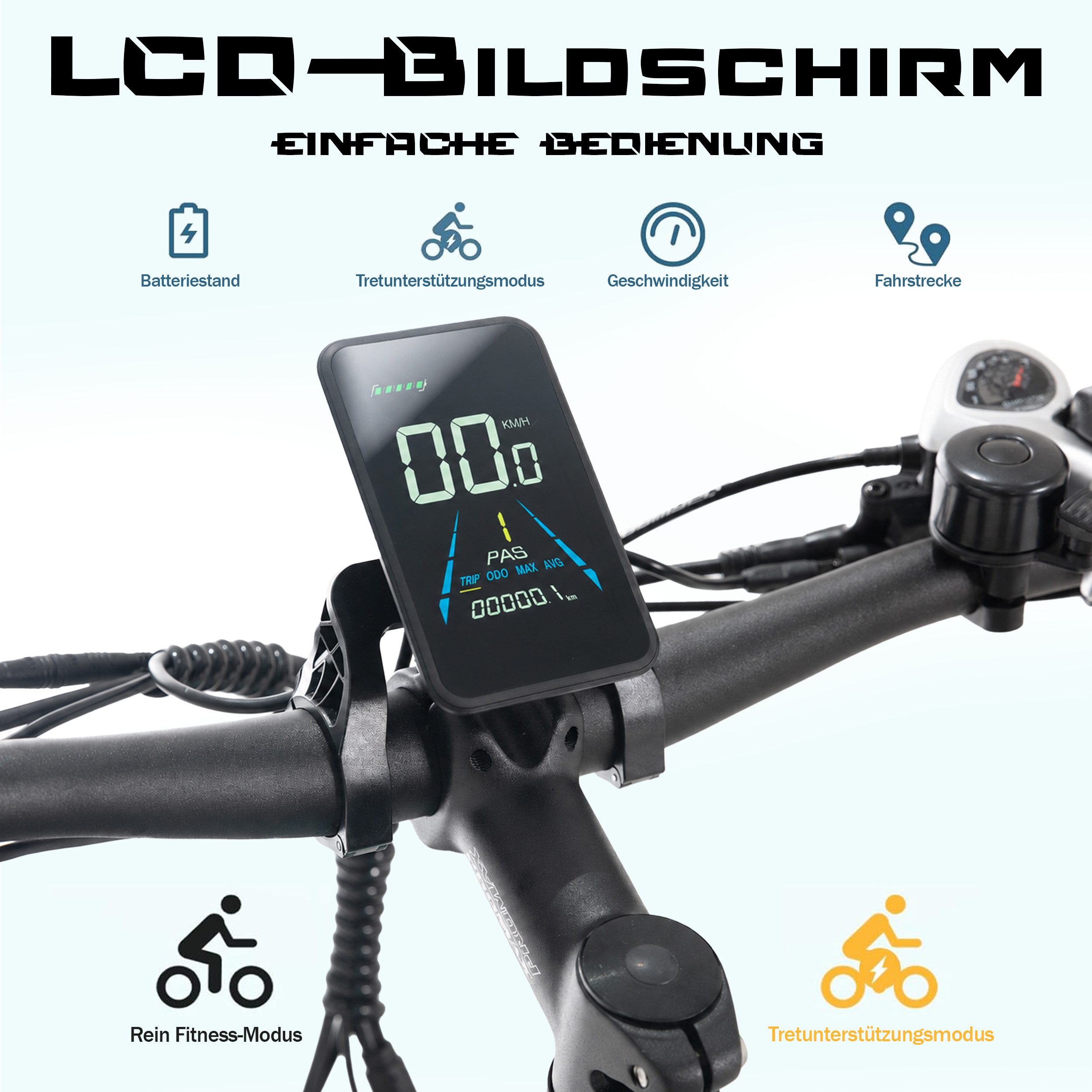JOBOBIKE E-Bike Mountainbike 26x4 Zoll, bis zu 180km, mit Bremslicht- und Blinker, Fatbike, MTB, 7 Gang Shimano, Kettenschaltung, Heckmotor, 960 Wh, (LCD-Farbdisplay, CST Reifen mit Pannenschutz, hydr. Scheibenbremsen), 80Nm, 5 Stufen, Federgabel, Gefederte Sattelstütze, Aluminiumrahmen