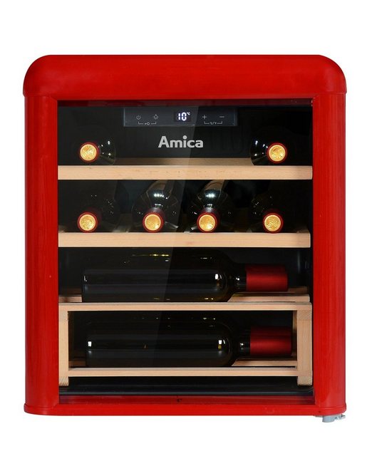 Amica Weinkühlschrank WKR 341 910 R,rot Retro 10 Flaschen 5-20°C Holzböden EEK:G