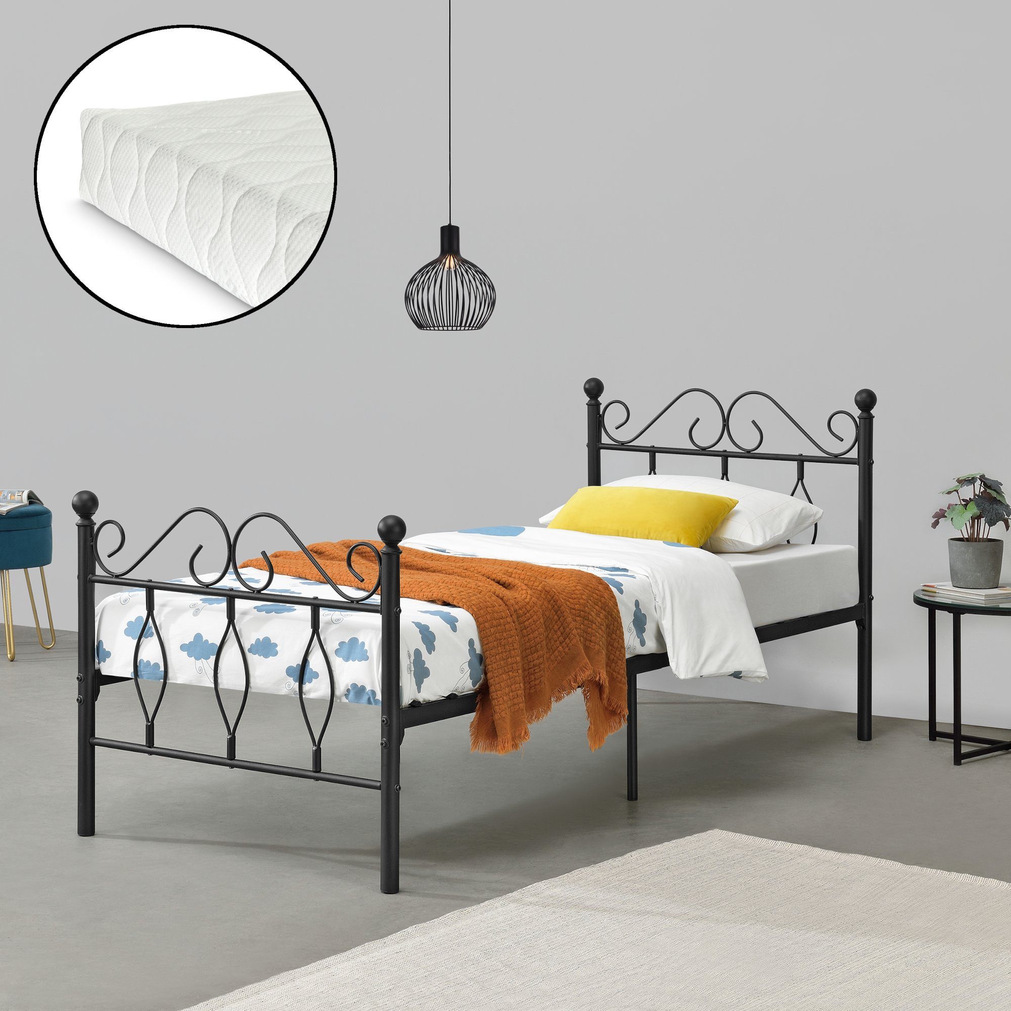 en.casa Metallbett, »Apolda« Gästebett mit Kaltschaummatratze günstig online kaufen