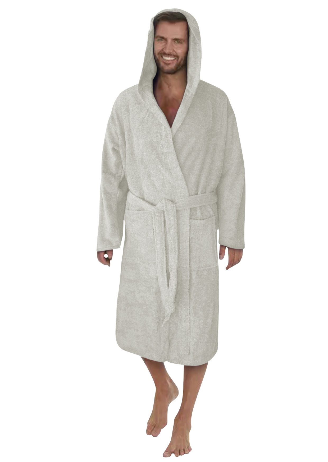 Badekönig Herrenbademantel, Kapuze, Gürtel, Langform Frottee Unifarben Baum günstig online kaufen