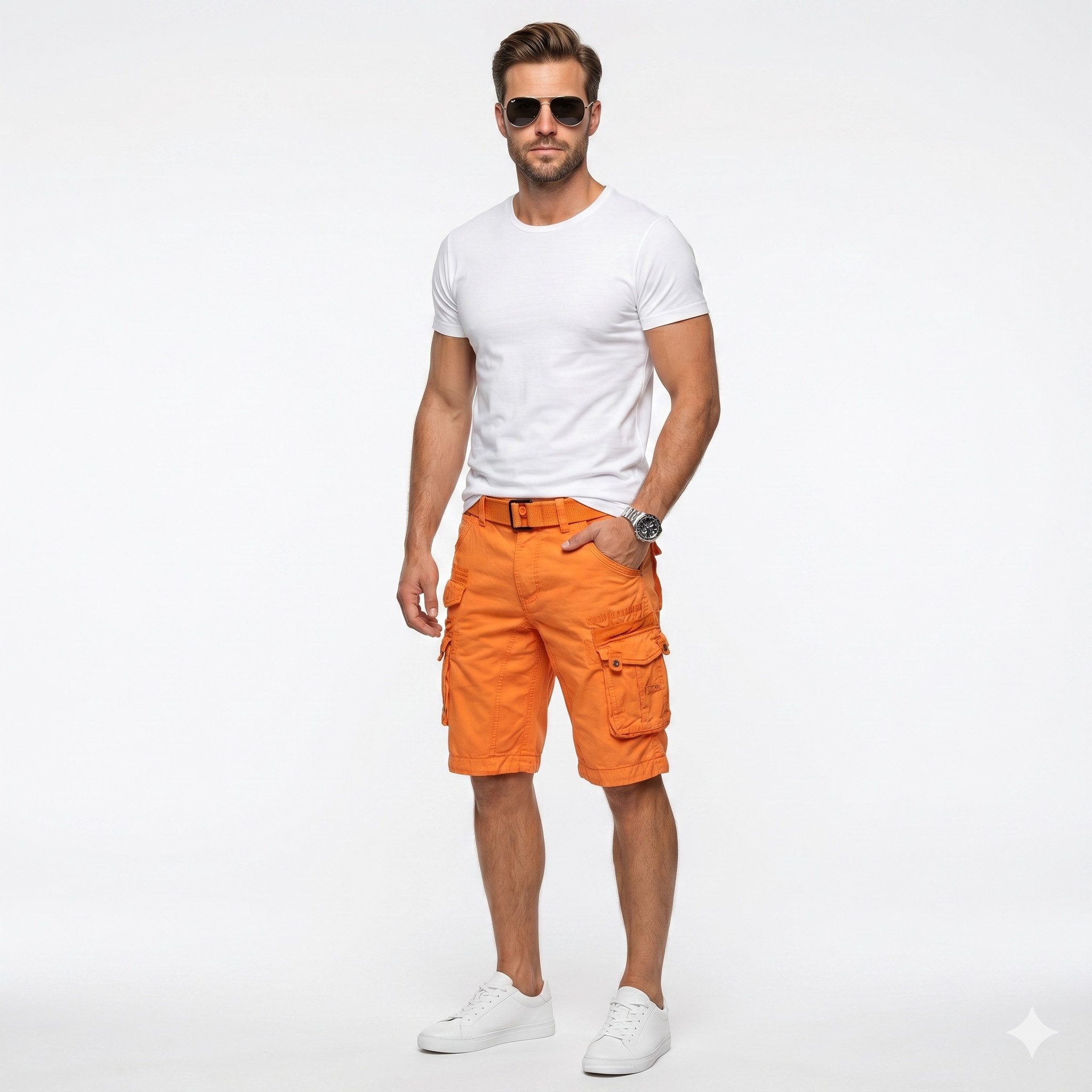 geographical norway Cargoshorts Herren – Kurze Hose aus Baumwolle, Regular Fit (Packung, 1-tlg) Bermuda Shorts mit Gürtel & Cargotaschen, Größe S–5XL