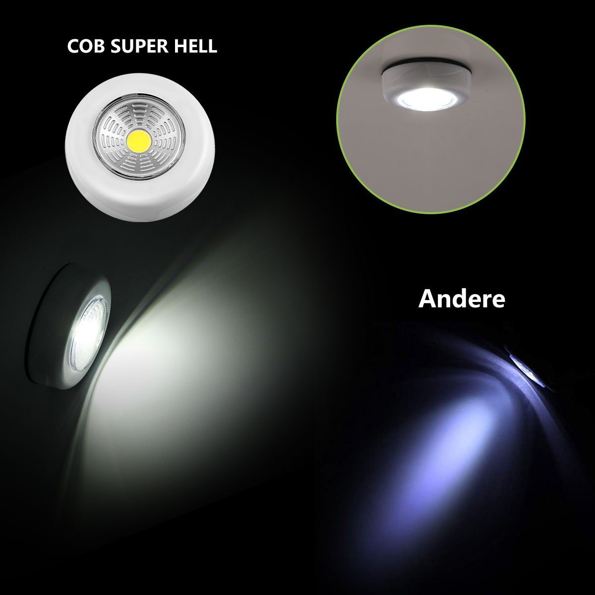 COB LED Lampe Touch LED tragbare LED-Nachtlichter, kabellose Nachttischlampe LED Stillen 2/4x zum integriert, 4 Stick&Push Stück Tageslichtweiß, Unterbauleuchte, fest Nachtlicht Nachtlicht, LETGOSPT