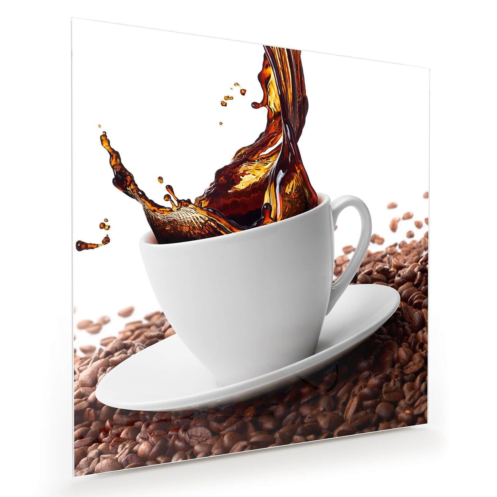 Glasbild Wandbild Quadratisch Kaffee schüttet aus mit Aufhängung