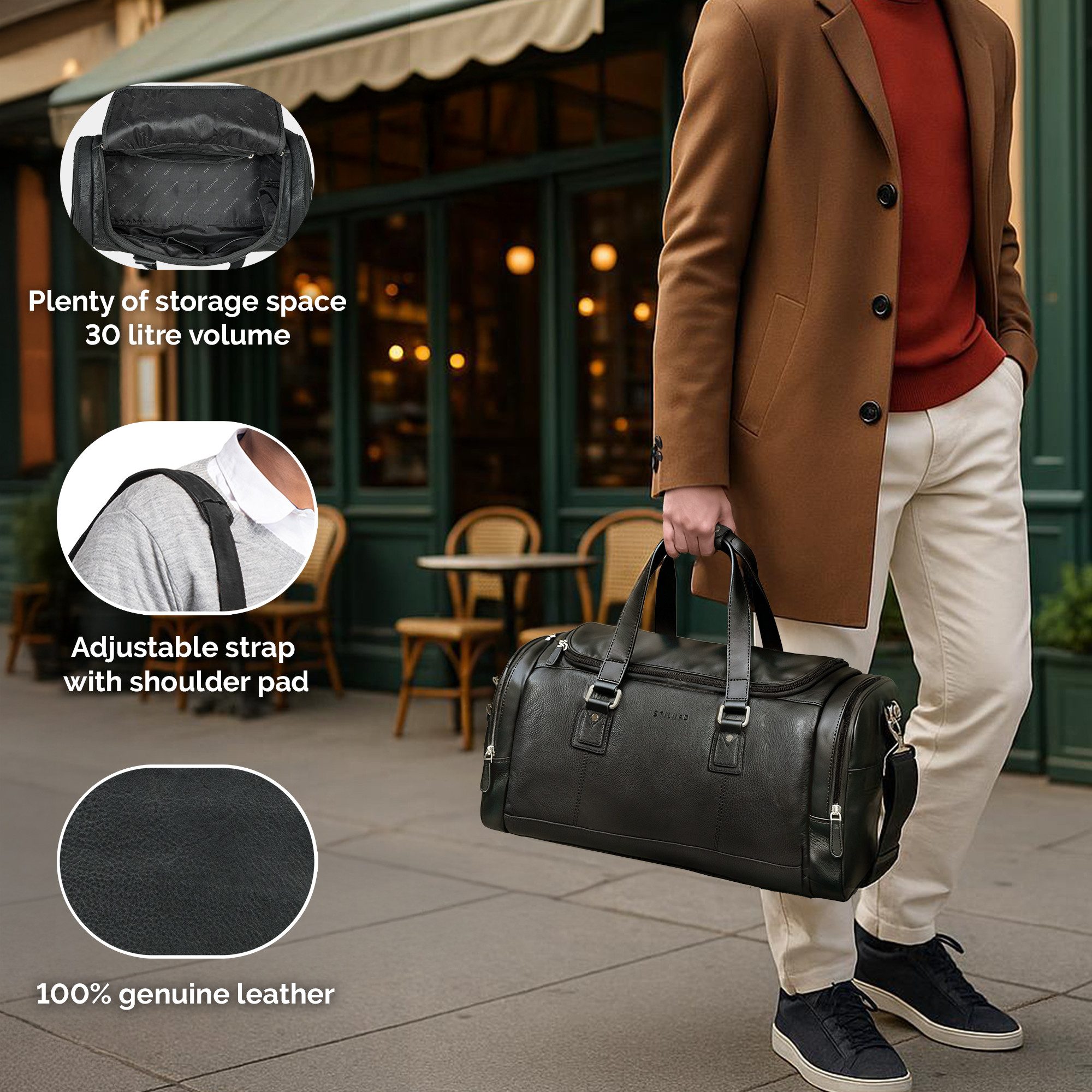 STILORD Weekender "Salvador" Robuster Weekender Herren Leder mit Schuhfach 30L