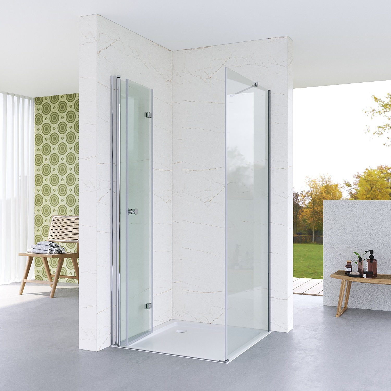 AQUABATOS Eckdusche Duschkabine Eckeinstieg rahmenlos mit Falttür Drehfalttür Dusche, BxT: 70x70 cm, Einscheiben-Sicherheitsglas (ESG) 5 mm, Hebe-Senk-Funktion, – Bild 3 von 5