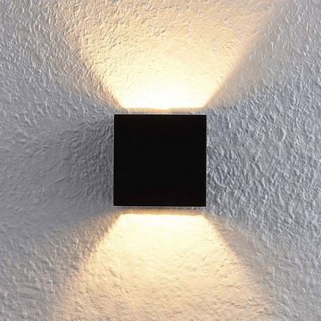 Lindby LED Wandleuchte Quaso, LED-Leuchtmittel fest verbaut, warmweiß, Modern, Beton, Schwarz, 1 flammig, inkl. Leuchtmittel, Wandstrahler