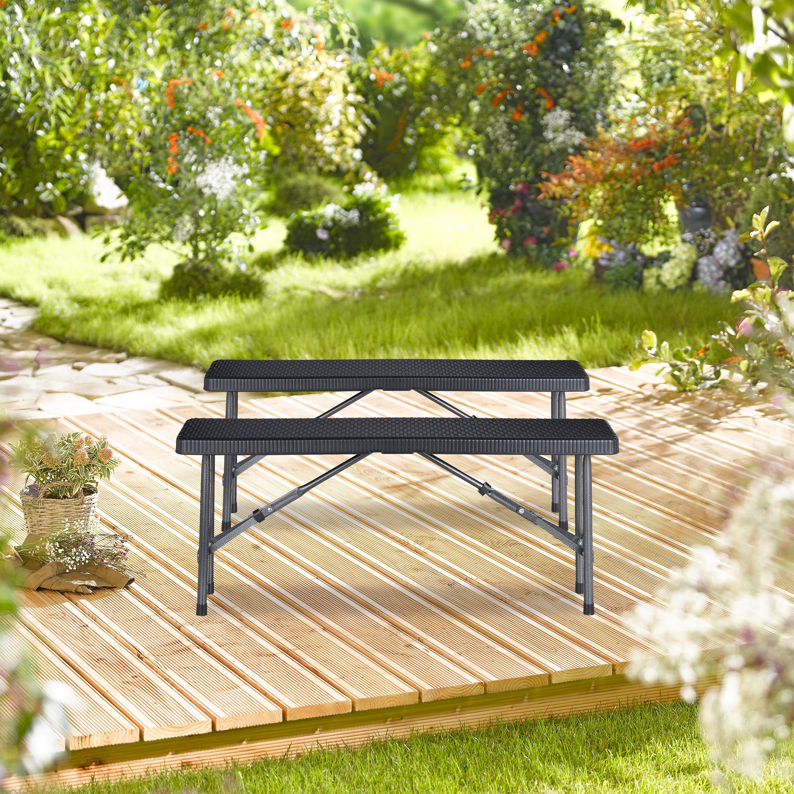 relaxdays Bierzeltgarnitur Schwarze Bierbank 2er Set, (2er Set, 2-tlg., 2er Set)