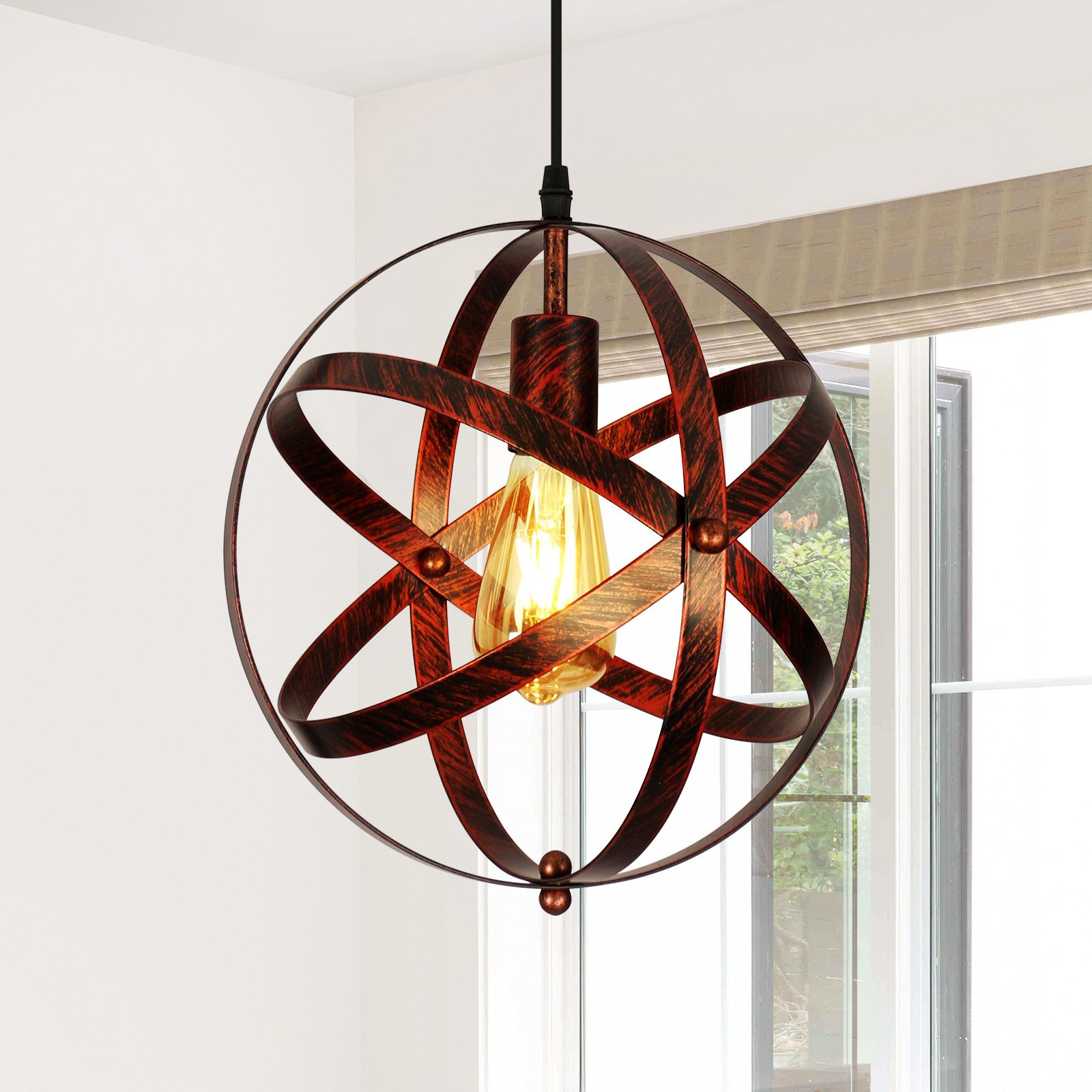 Goeco Kronleuchter Kugelleuchter, Eisenleuchter, 30*30cm, für Café, Cafeteria, Warmweiß