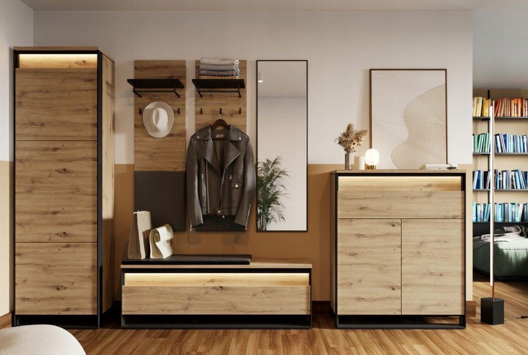 Compleo Garderoben-Set LIMA (Kommode, Schrank, Schuhschrank, 2x Kleiderbüge günstig online kaufen