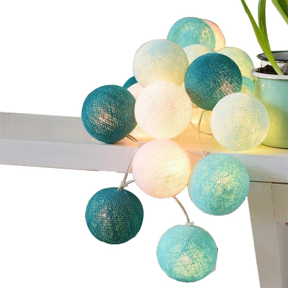 Jormftte LED-Lichterkette Cotton Ball Lichterkette mit Stecker für Weihnachten,Hochzeit,Party Grün