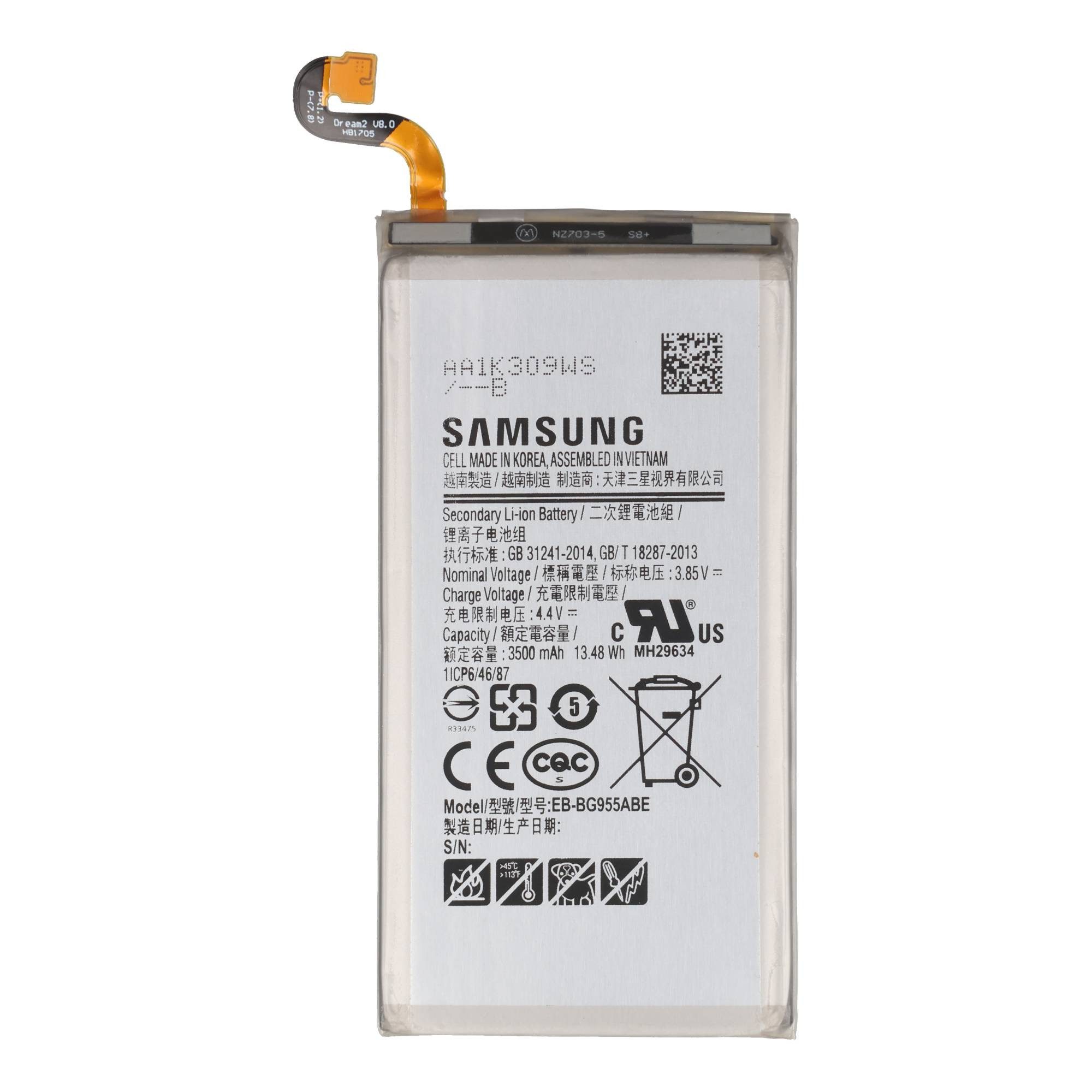 AccuCell Akku Original Samsung EB-BG955BBE für Galaxy S8+ SM-G955F Akku 3500 mAh (3,8 V)