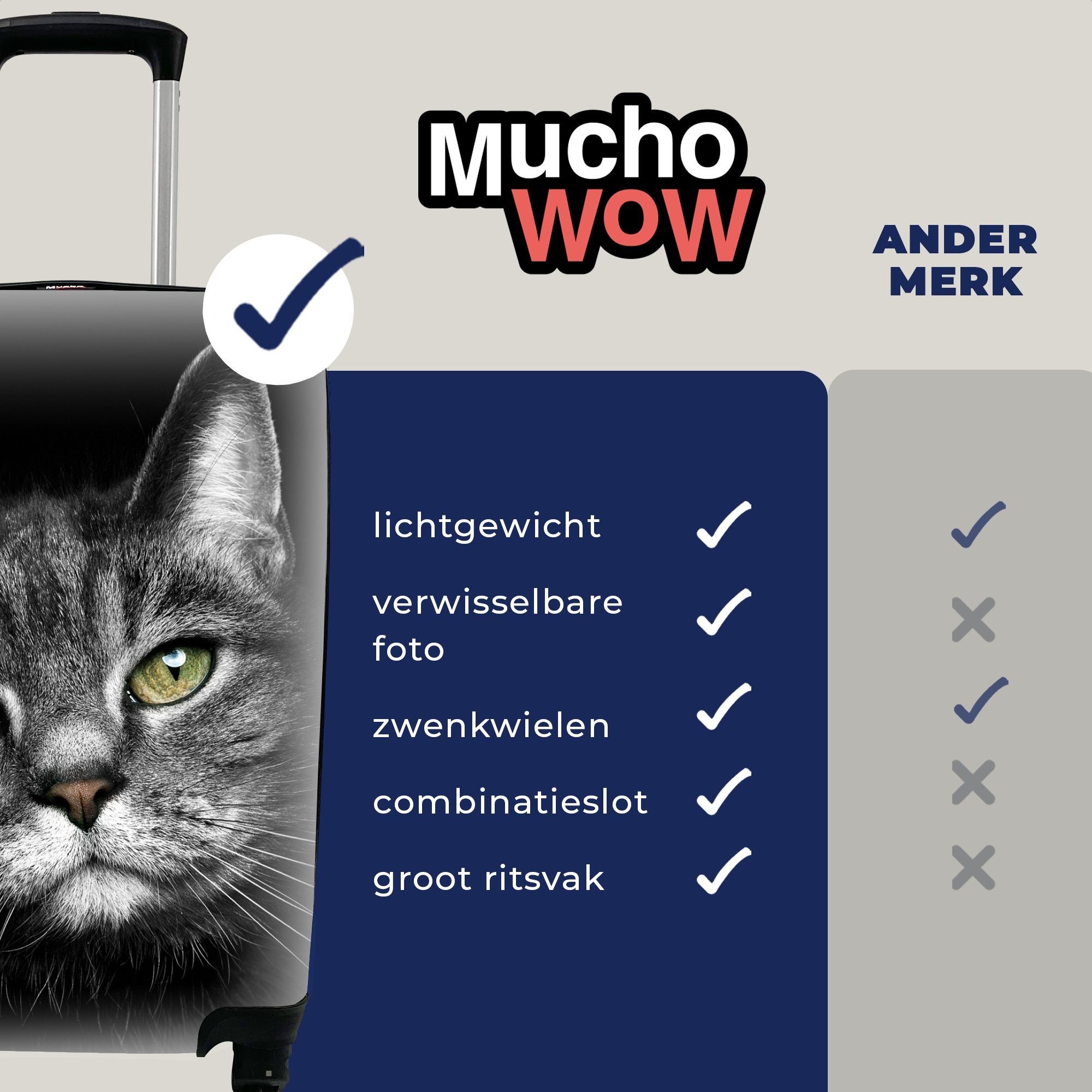 MuchoWow Handgepäckkoffer Haustiere - Katze Trolley, Schwarz - mit Reisekoffer Reisetasche Weiß, Tiere rollen, - 4 Ferien, - für Rollen, Handgepäck