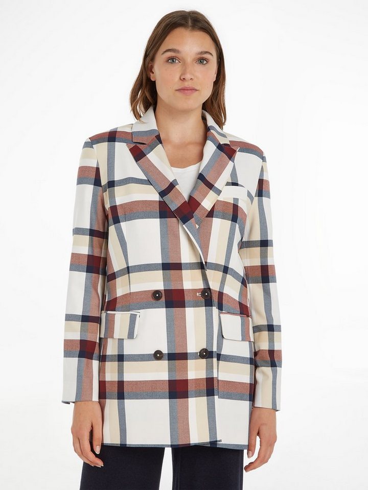 Tommy Hilfiger Longblazer GLOBAL STRIPE CHECK DB BLAZER im modischem,  großem Karodessin