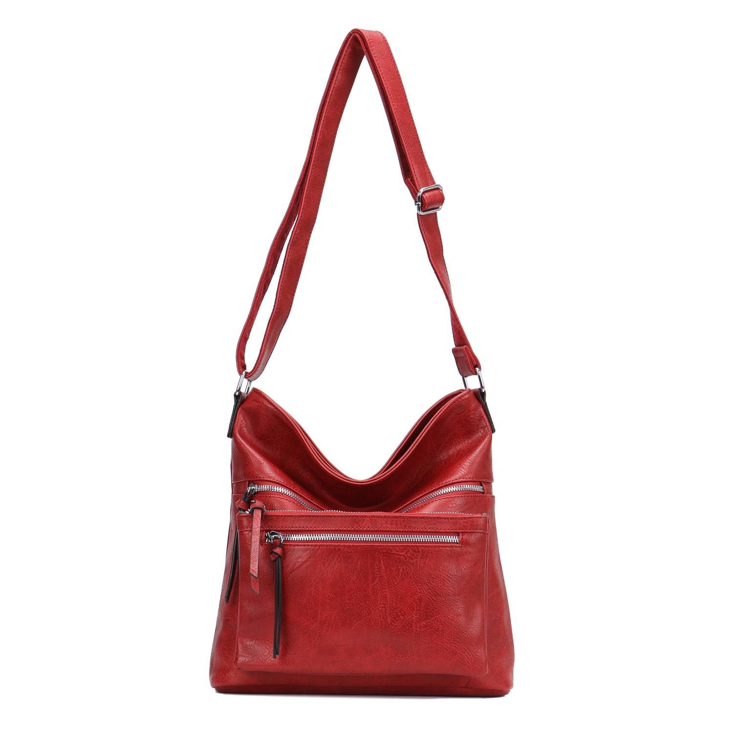 ITALYSHOP24 Schultertasche Damen Tasche Umhängetasche Shopper CrossOver Handtasche Henkeltasche, Hobo Bag Freizeit Damentasche Crossbody Reise City Bag Leder Optik