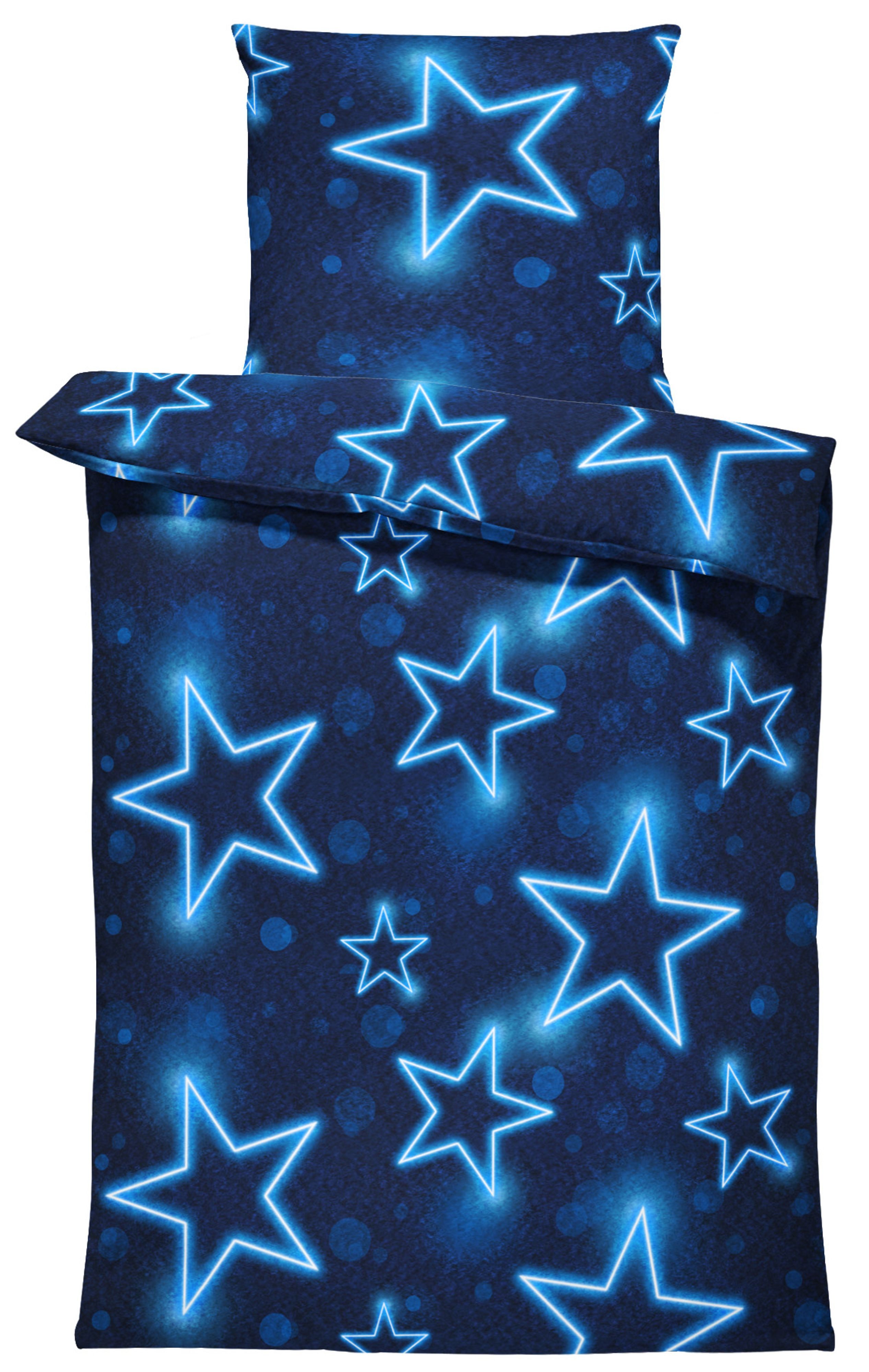 One Home Bettwäsche Winter Thermofleece, Fleece, 2 teilig, Sterne leuchtoptik, kuschelig flauschig warm weich Modern