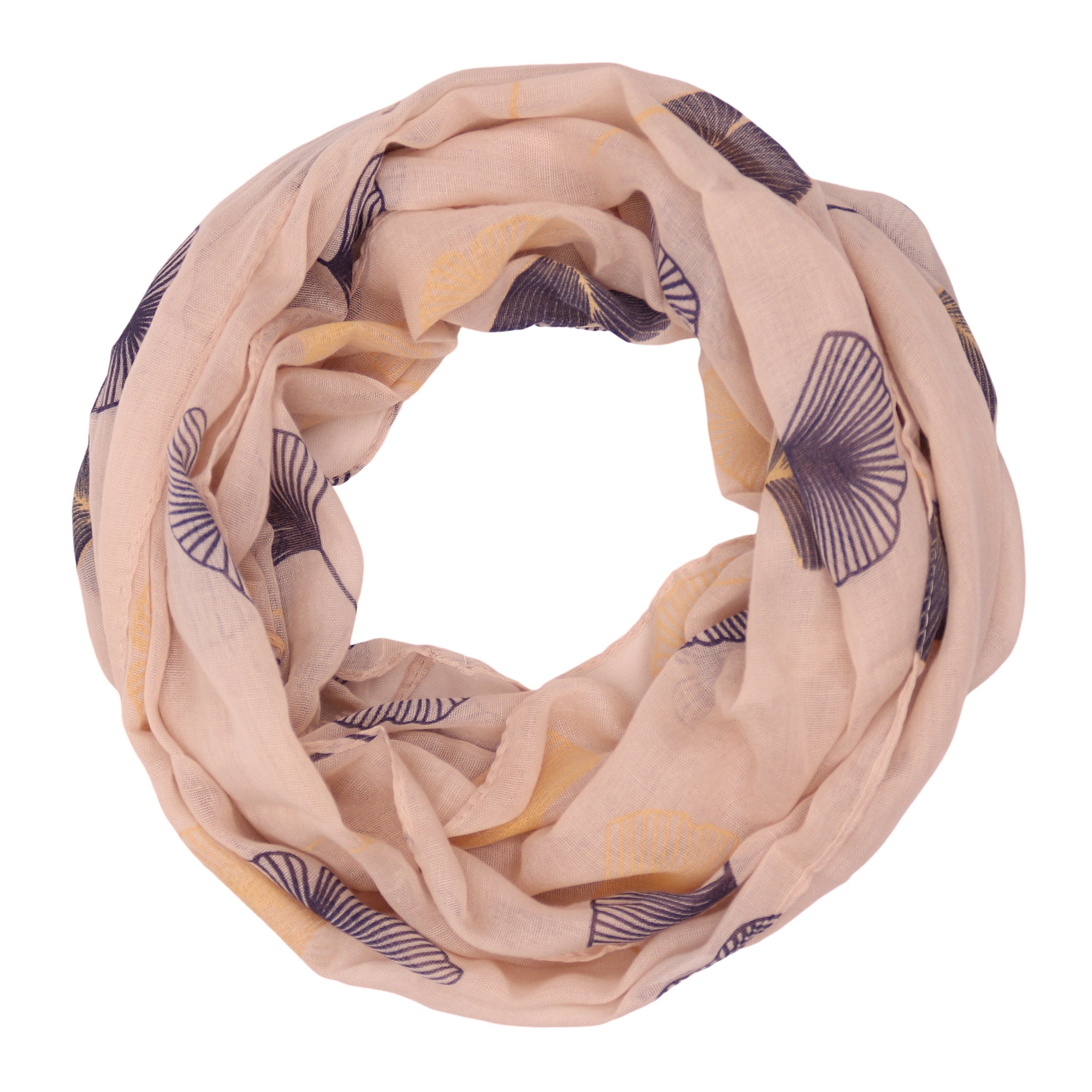 MIRROSI Loop Damen Schal mit Ginkgo-Muster Weich aus 100% Baumwolle Schlauchschal, (ca.160x45cm zweimal um den Hals wickelbar)