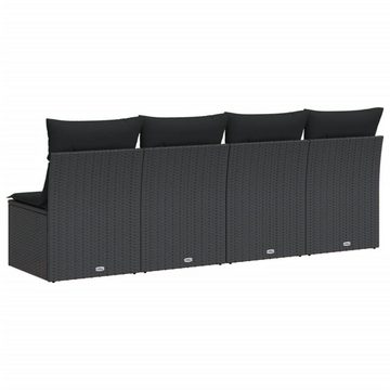 vidaXL Loungesofa Gartensofa mit Kissen 4-Sitzer Schwarz Poly Rattan