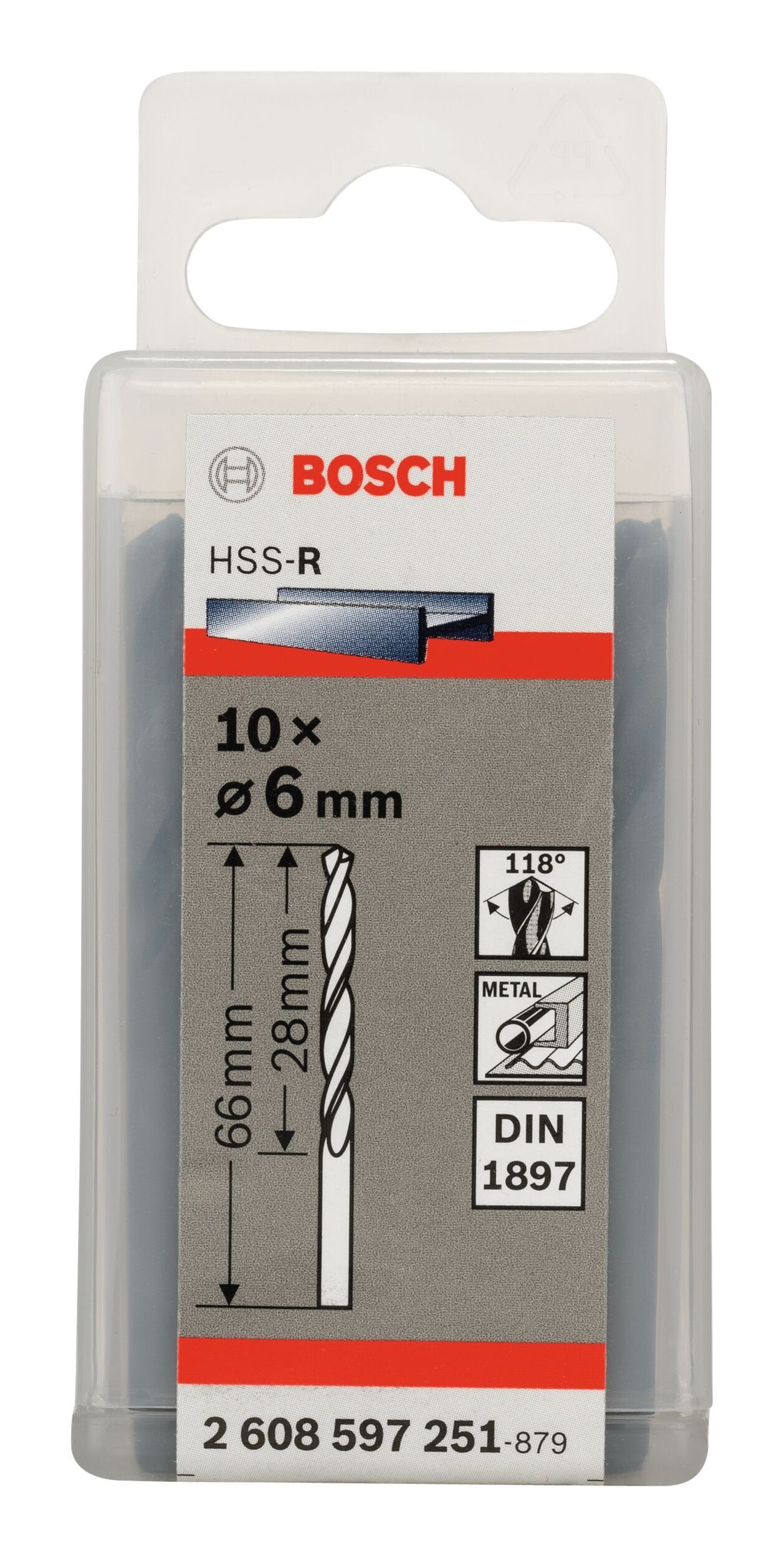 BOSCH Metallbohrer, x 66 1897) 6 mm Karosseriebohrer (10 10er-Pack x (DIN - - 28 Stück), HSS-R