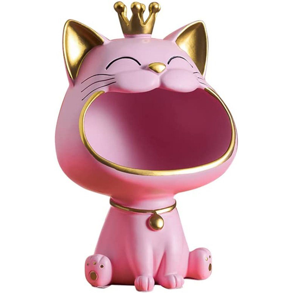 zggzerg Dekoschale Lachende Katze Figuren Rosa Aufbewahrungsbox,Cat Schlüssel Skulptur Statue