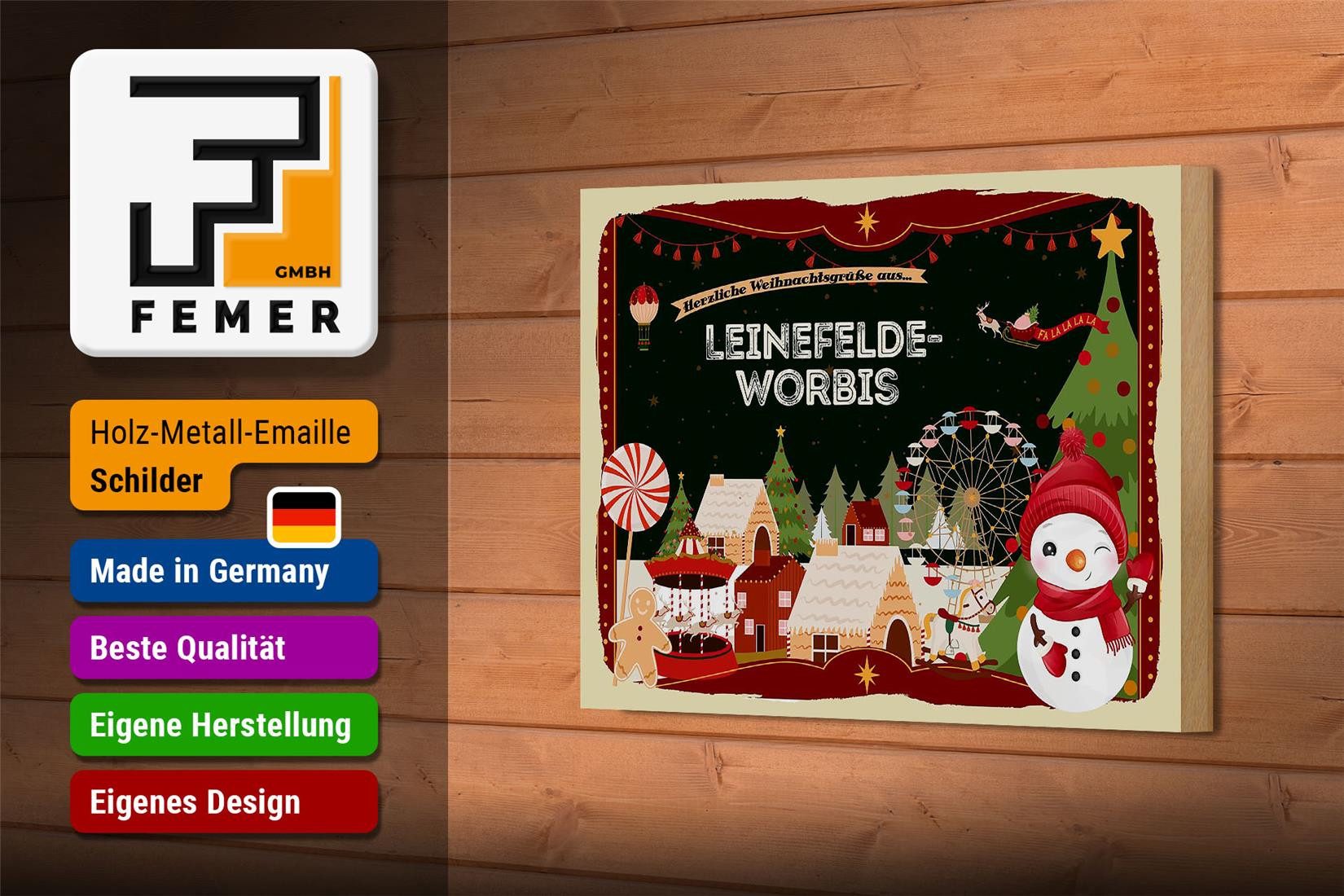Femer GmbH Holzbild Weihnachten Grüße LEINEFELDE-WORBIS 18x12 cm, Feste und Feiertage (1 St), Glatte Holzfaserplatte (MDF), vorn beschichtet