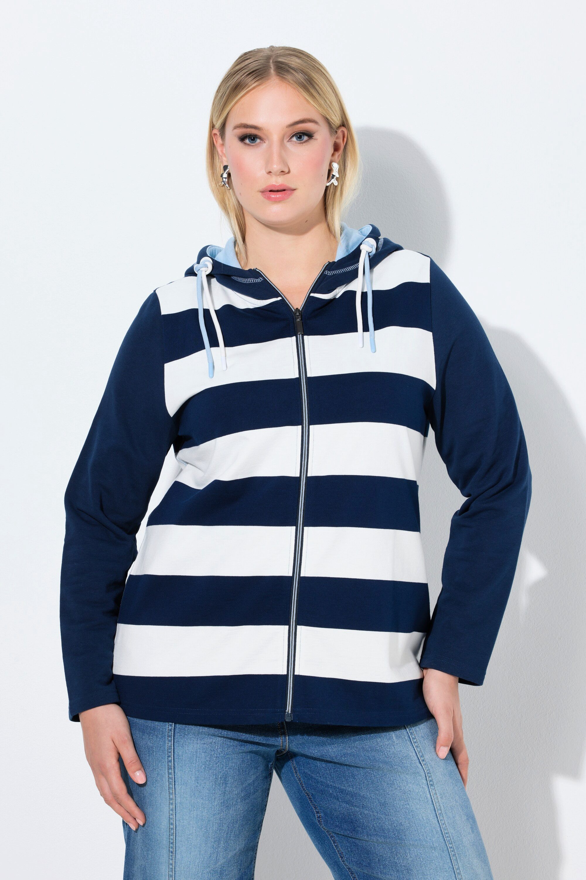 Ulla Popken Sweatjacke Sweatjacke Streifen Kapuze Langarm günstig online kaufen