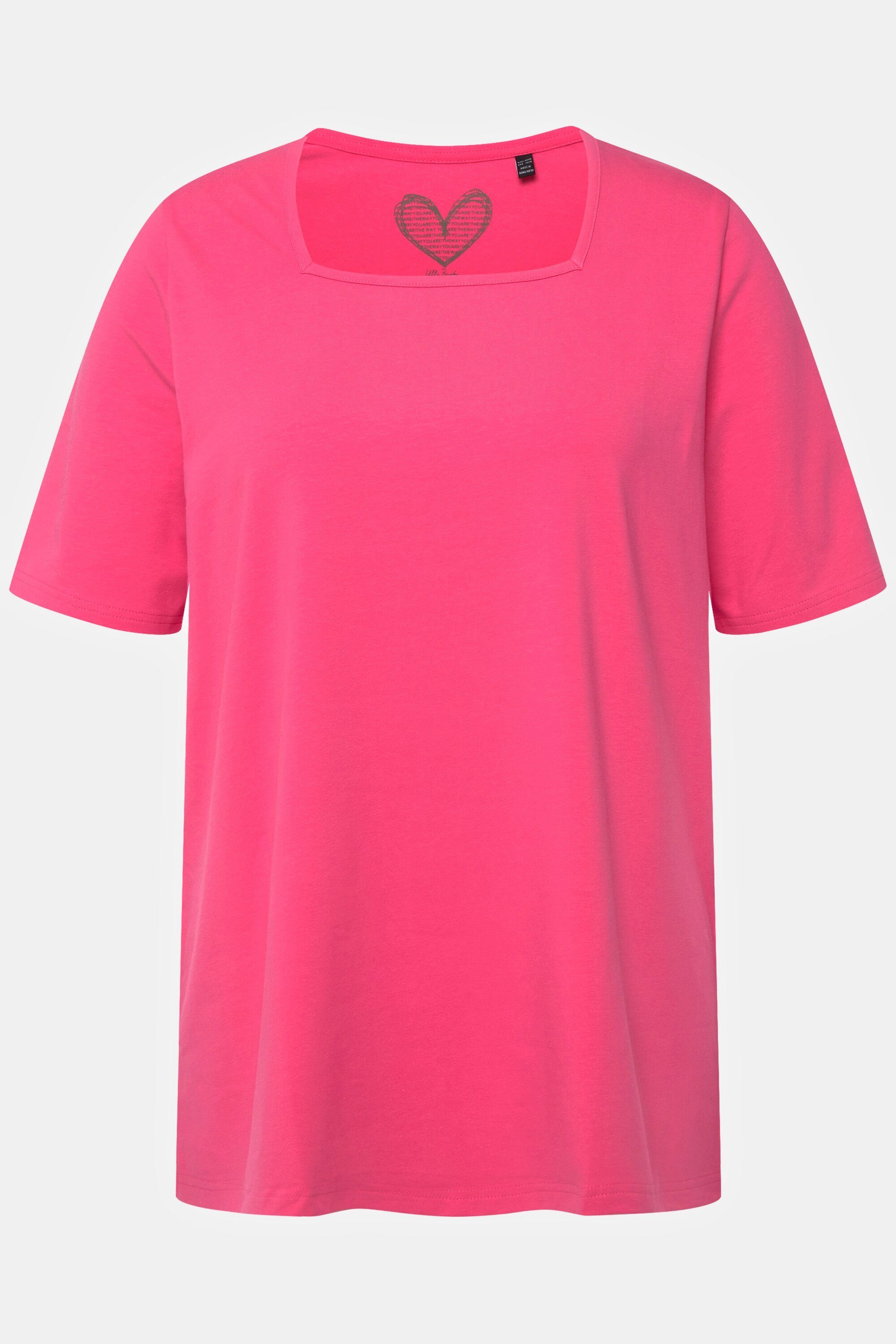 Ulla Popken Rundhalsshirt A-Linie Carree-Ausschnitt T-Shirt rosa Halbarm