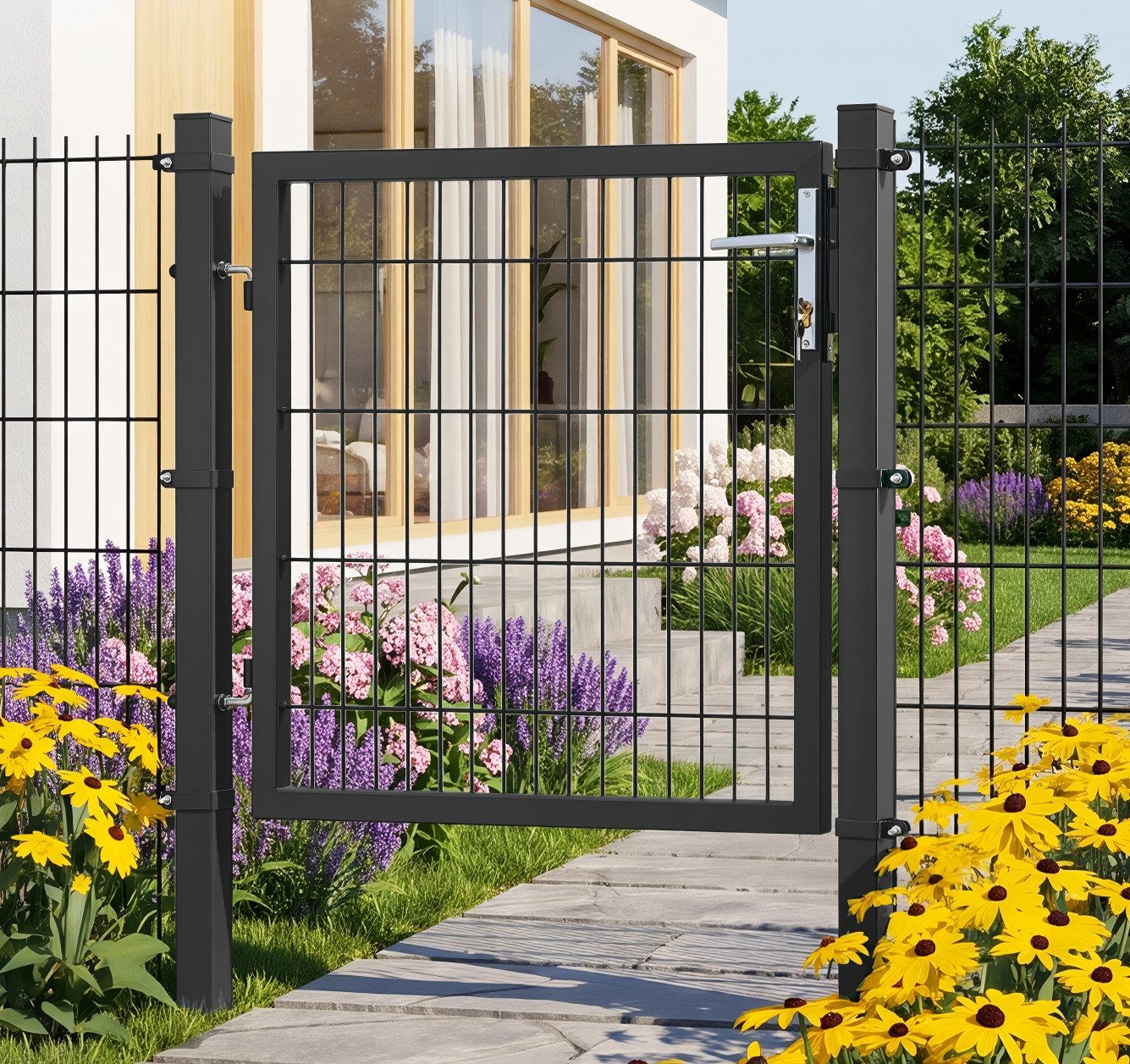 SONGMICS Gartentor Gartentür abschließbar, verzinkter Stahl, Tür 106 x 90 cm (B x H), Zauntor, Hoftor