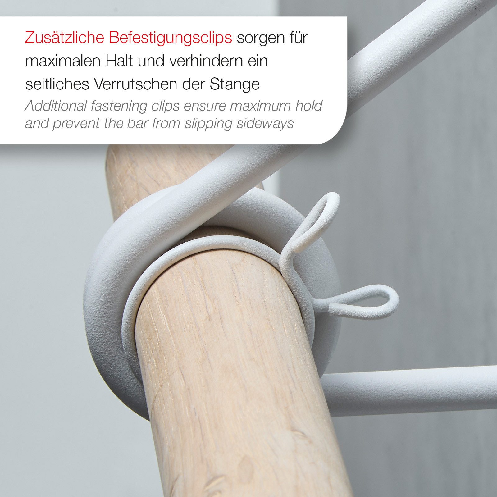 SO-TECH® Wandgarderobe 120 x 150 mm mit Ø 30 mm Kleiderstange aus Holz (Spar-Set, 1 St), Weiß lackiert mit 50 cm Garderobenstange aus Eiche