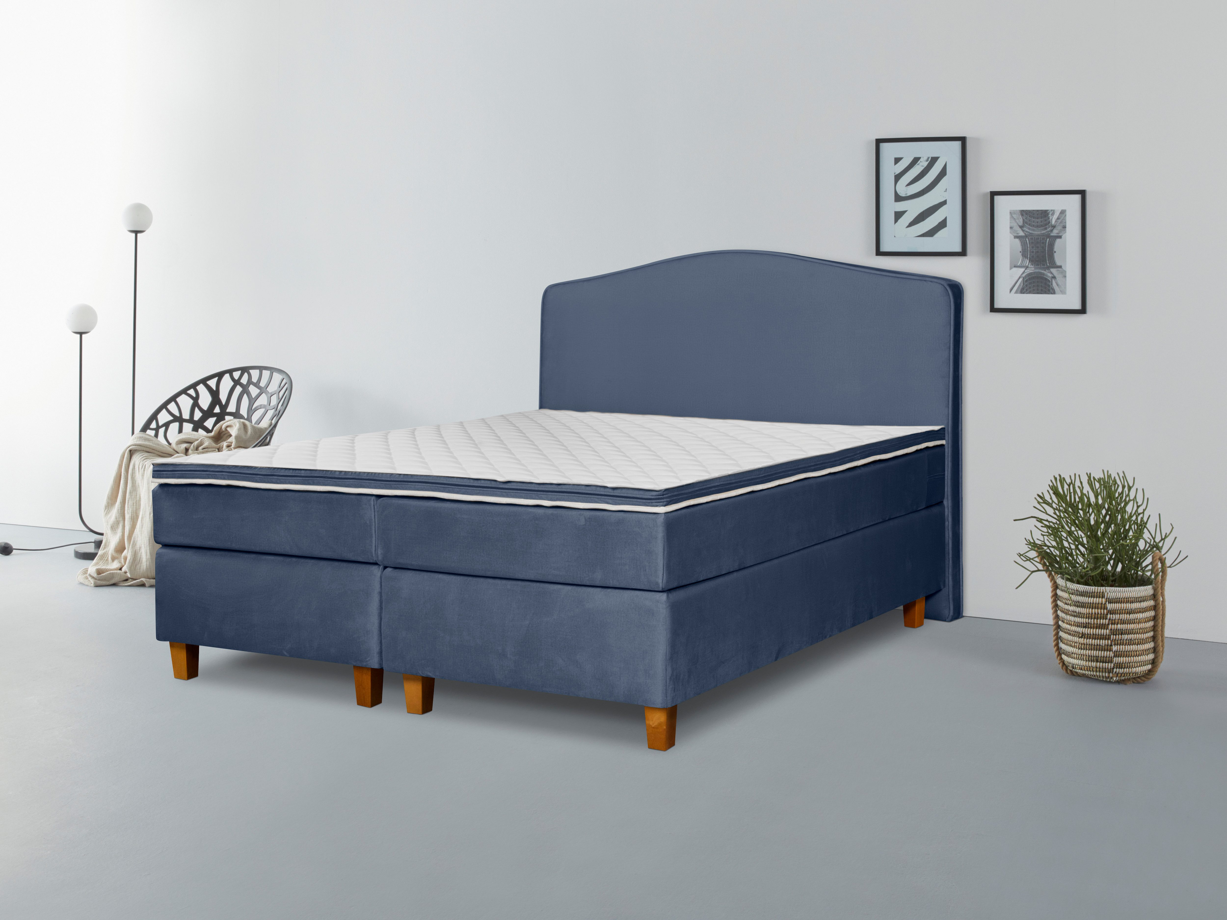INOSIGN Boxspringbett Jalma, Füße aus massiver Birke ; Inkl. Topper