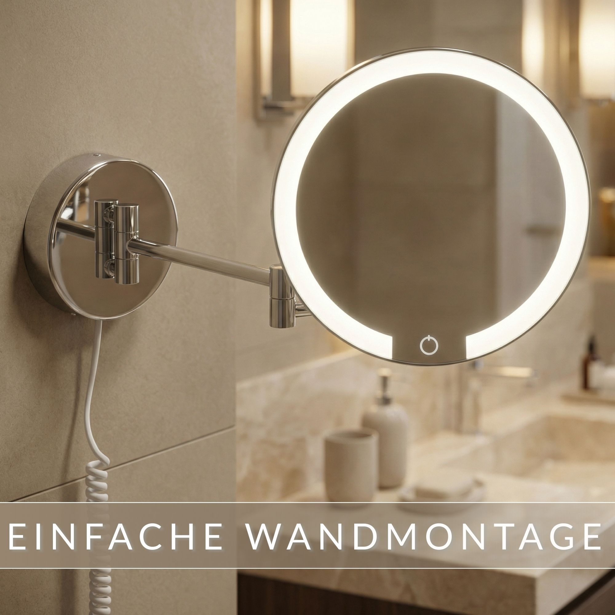 Libaro Kosmetikspiegel mit Beleuchtung und Vergrößerung RAVENNA 7-fach schwenkbar Wandmontage, LED Vergrößerungsspiegel mit Stecker, Schminkspiegel dimmbar, klappbar