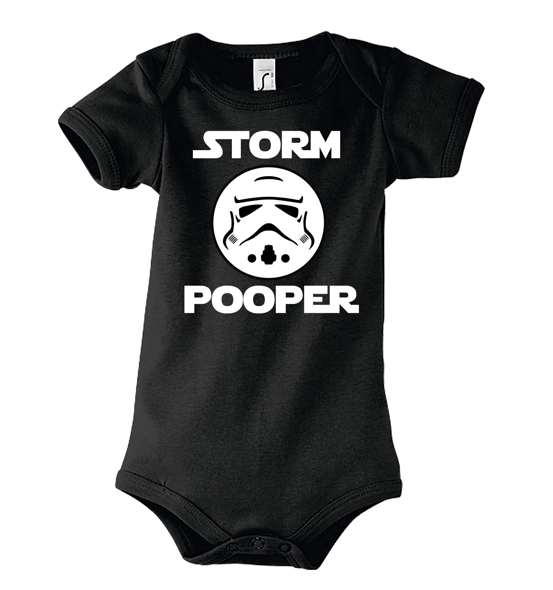 Youth Designz Kurzarmbody Storm Pooper Trooper Baby Body Kurzarm Strampler mit lustigem Spruch & Logo Print Schwarz | Shirtbodies