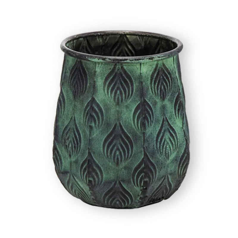 colourliving Blumentopf Pflanztopf Zinktopf Cauldron Serie Green 19cm rund (1 St., 1x Pflanztopf), langlebig, dekorativ, handbemalt