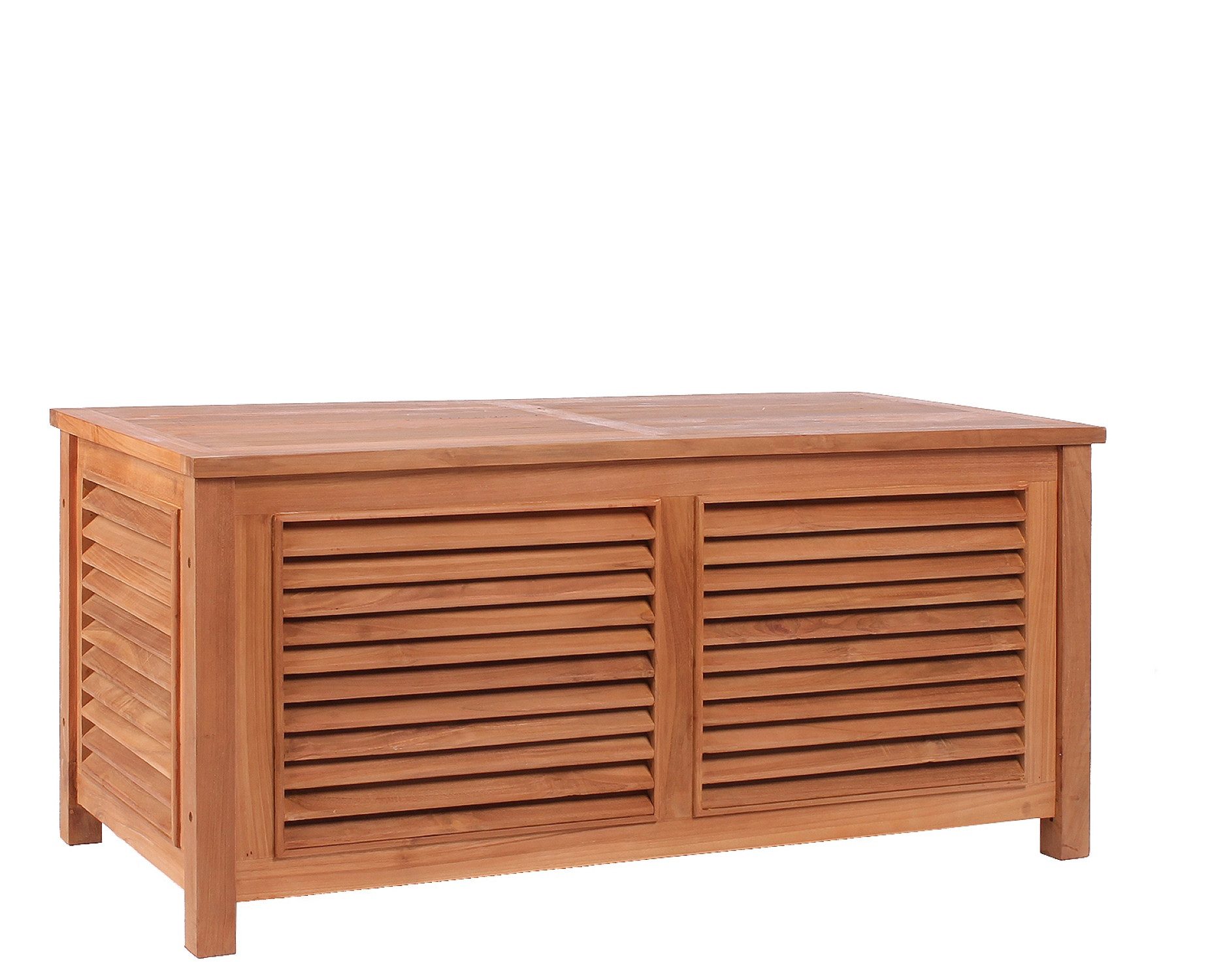 MR.DEKO Gartentisch Teak Grande II – 124x58x60 cm mit Belüftung & Klappdeckel