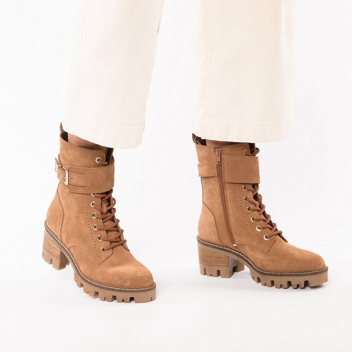 Schuhe Stiefeletten JOLANA & FENENA J&F Buckle Lace-Up Boots mit Absatz Schnürstiefelette