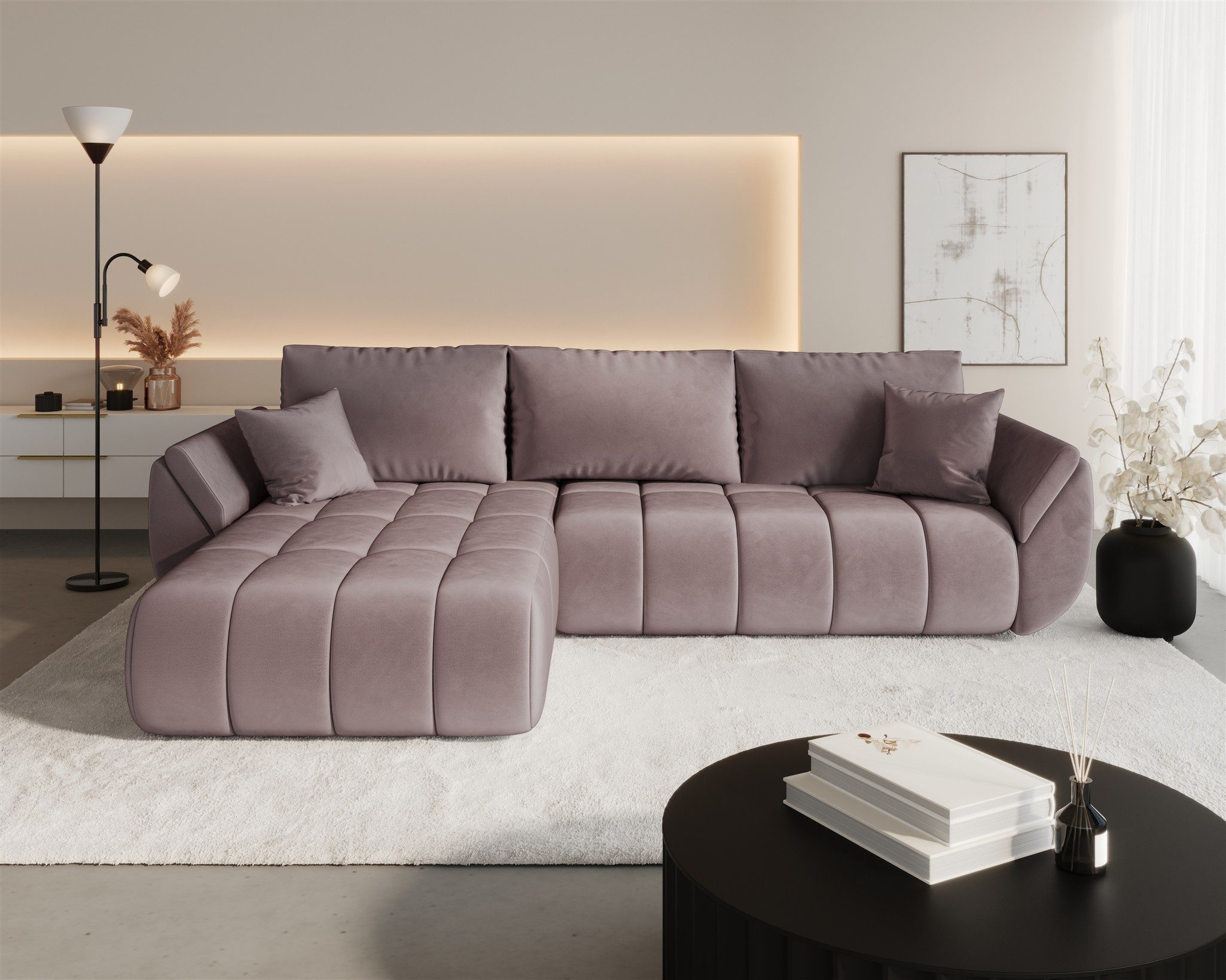 Fun Möbel Ecksofa Sofa MISATO mit Schlaffunktion in Stoff, incl. Bettkasten, Rundumbezug
