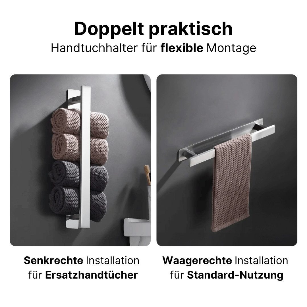 LIVINA HOME Handtuchhalter ohne Bohren 40cm Edelstahl, Gästehandtuchhalterung zum Kleben fürs Bad, Handtuchständer schwarz, Handtuchhalter Wand, Wandhaken, Handtuchhaken