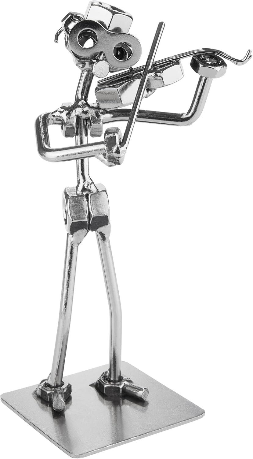 BRUBAKER Dekofigur Schraubenmännchen Geigenspieler mit Geige (Handarbeit Eisenfigur Metallmännchen Violinist, 1 St., Metallfigur Streichmusiker Dekoration), Geschenk für Orchester Musiker