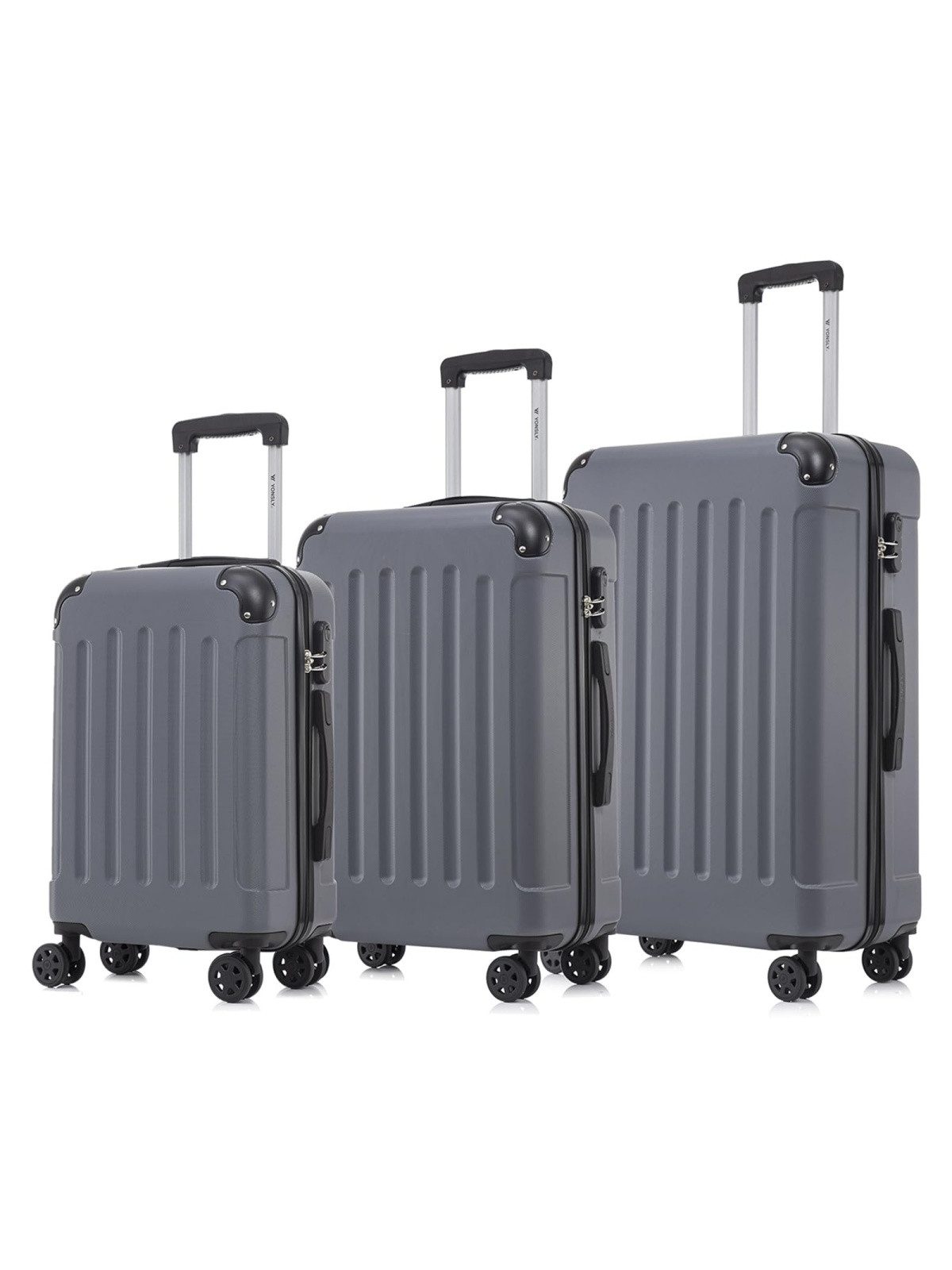 YONSLY Kofferset Reisekoffer Trolley Hartschale aus ABS für Urlaubs- und Familienreisen, 4 Rollen, (3er Set, 3 tlg., M-L-XL), mit Zahlenschloss, 360° Doppelrollen und ergonomischem Gummigriff