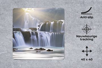 MuchoWow Gaming Mauspad Wasserfall - Felsen - Natur (1-St), Mousepad mit Rutschfester Unterseite, Gaming, 40x40 cm, XXL, Großes