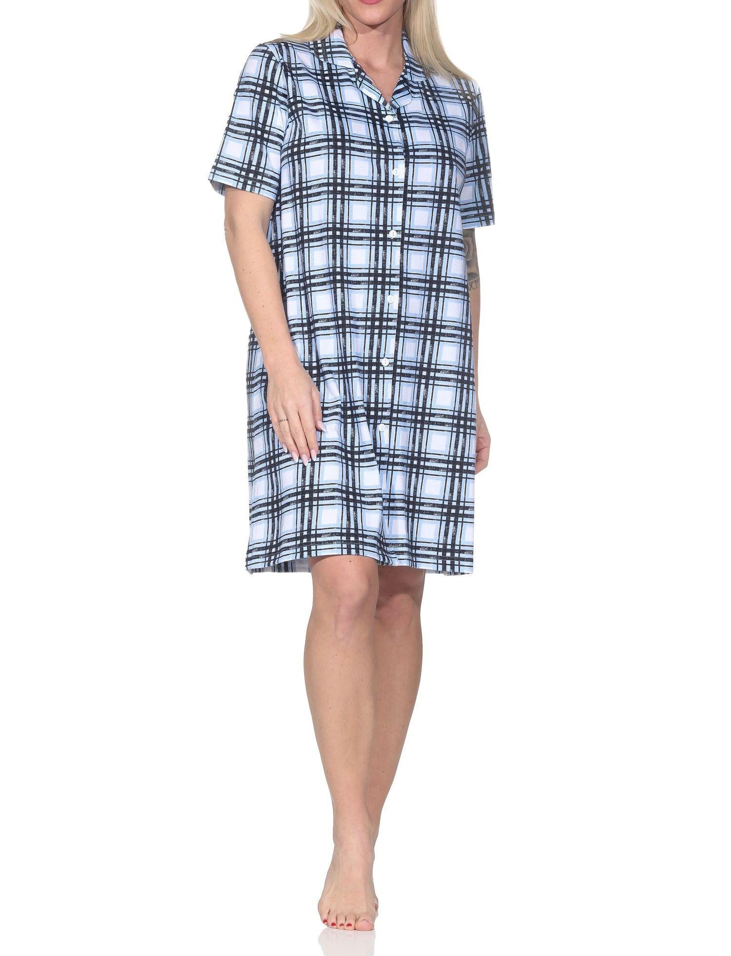 Normann Nachthemd Damen kurzarm Nachthemd aus Single Jersey zum durchknöpfen