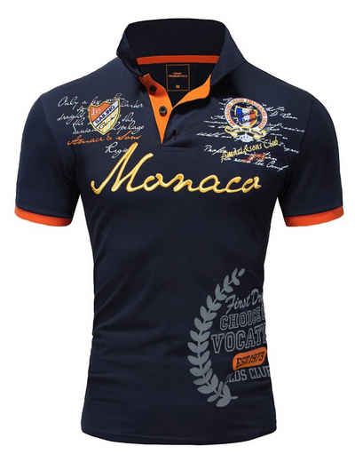 Amaci&Sons Poloshirt Monaco Kurzarm Poloshirt mit Stickerei Herren Basic Kontrast Monaco Stickerei Kurzarm Polohemd T-Shirt