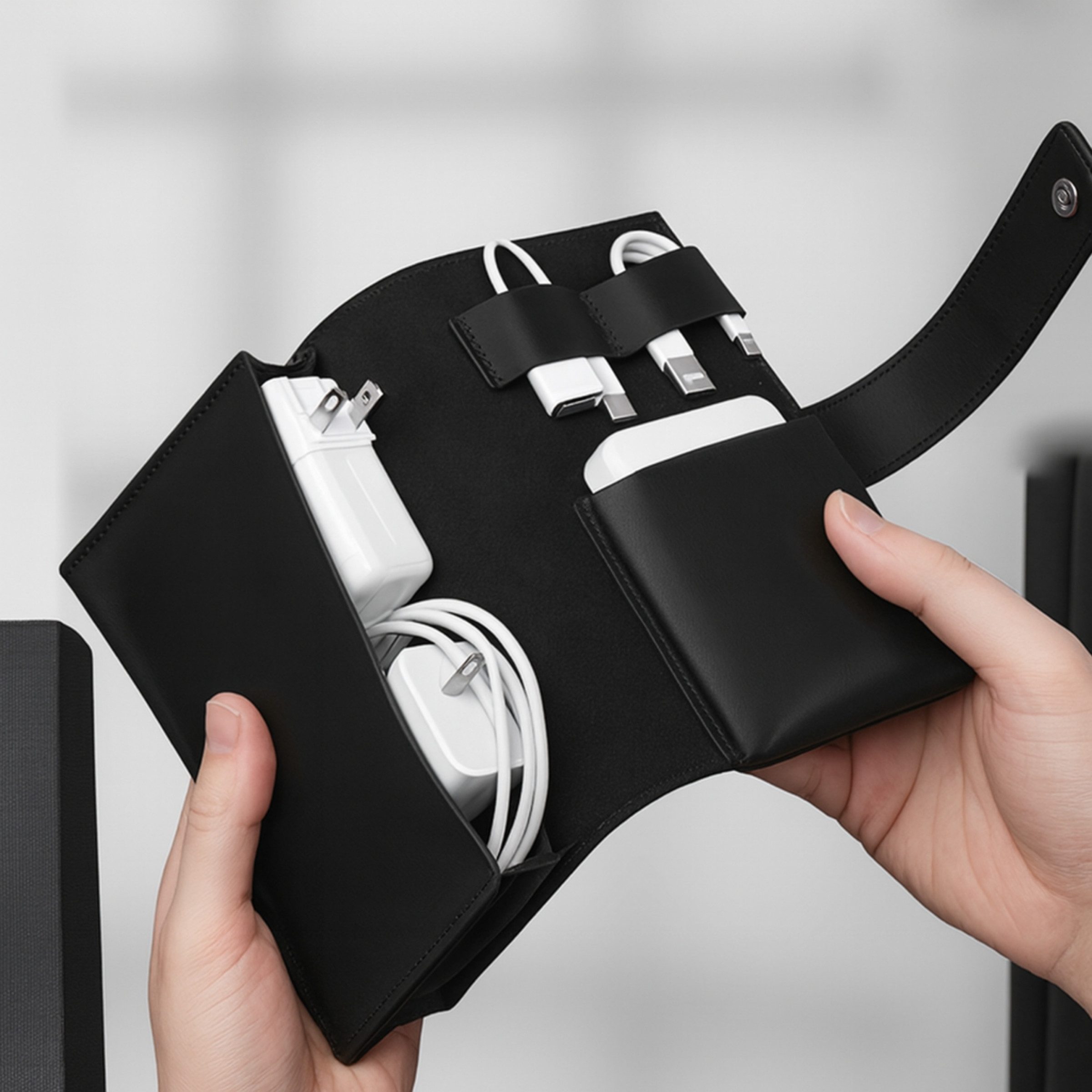 Renna Leather Taschenorganizer Leder Kabel Organizer – Premium Reise-Organizer für Technik & Zubehör