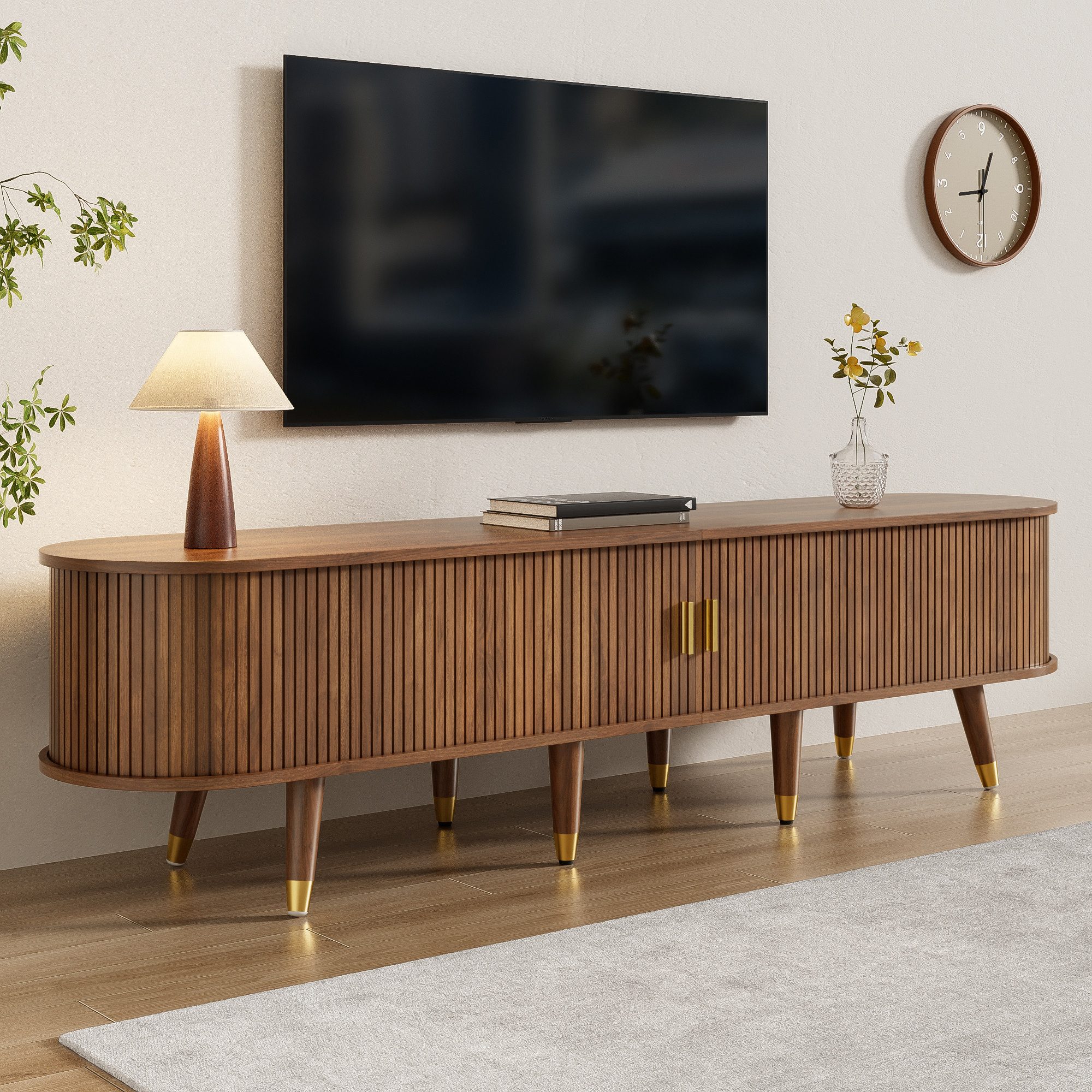 MODFU Lowboard Rustikaler TV-Schrank (Fernsehtisch, Wohnzimmermöbel, Fernsehschrank, 1 St., Walnussoptik, viel Stauraum), natürliches Design, Walnuss-Optik