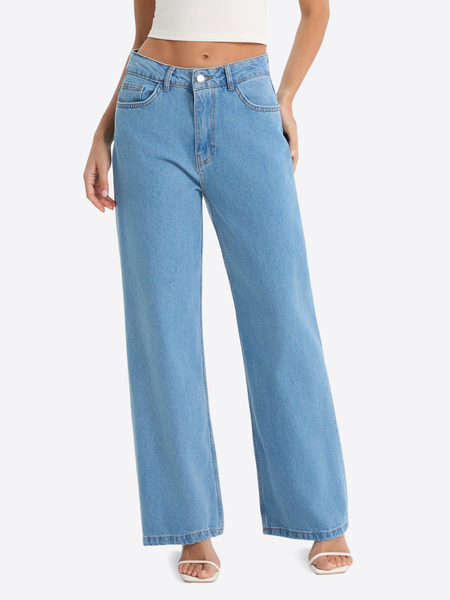Imily Bela Gerade Jeans Damen Straight Fit Jeans im Five-Pocket Style (Packung, 1-tlg., 1per-Pack) mit Baumwolle