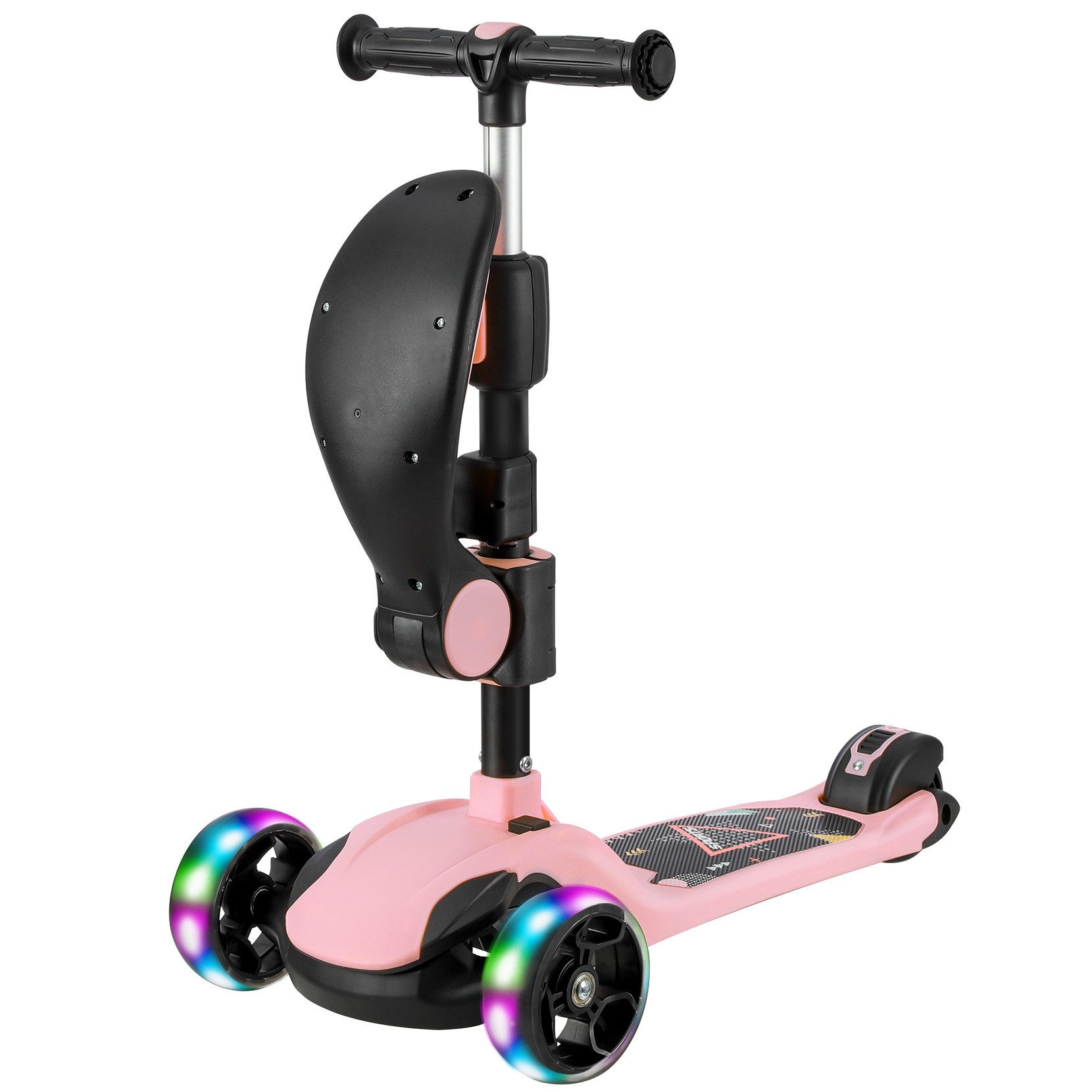 OUNUO Dreiradscooter Kinderroller mit Klappsitz, höhenverstellbar, mit LED, für 2 Jahre ab
