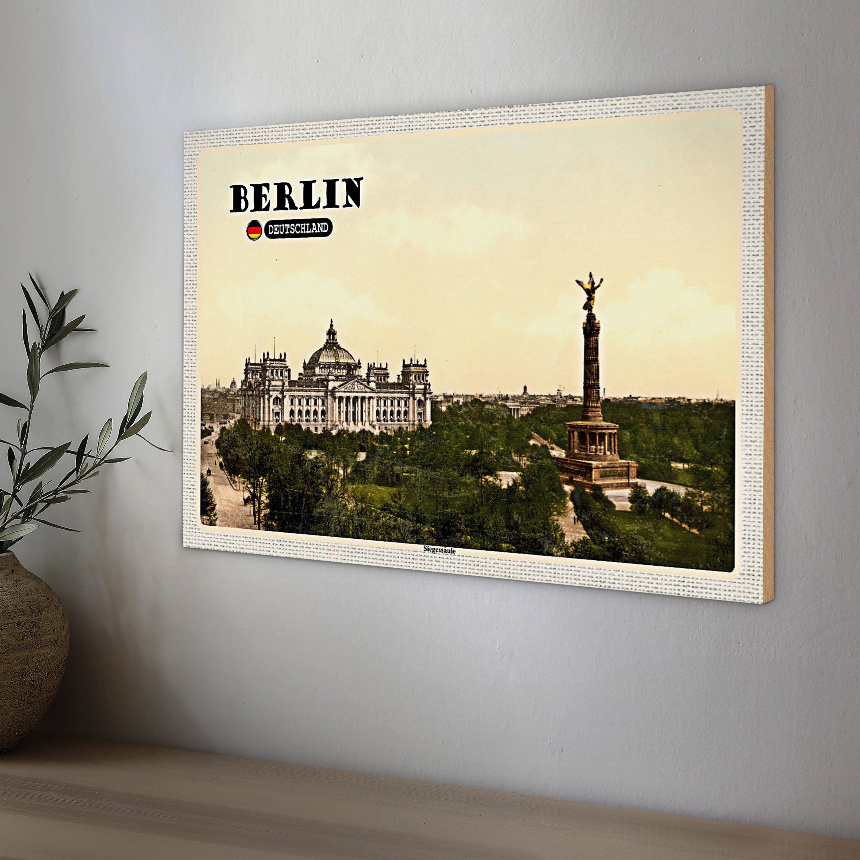 Roomando Holzbild Städte Berlin Siegessäule Deutschland 40x30cm