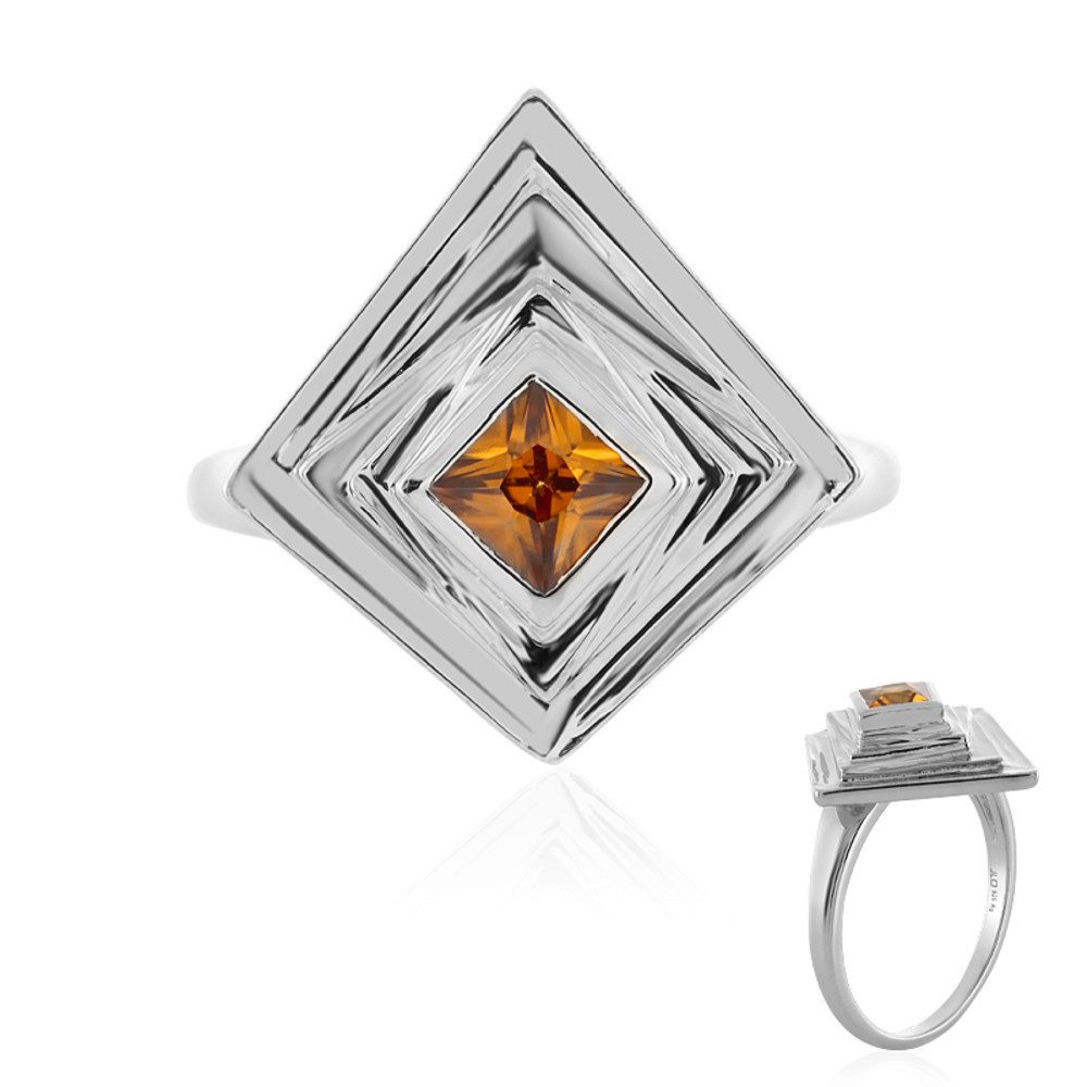 Cavill Solitärring Cavill Ring 0,95 ct Cognac Zirkon, quadratisch, platiniert 925 Silber (1-tlg)