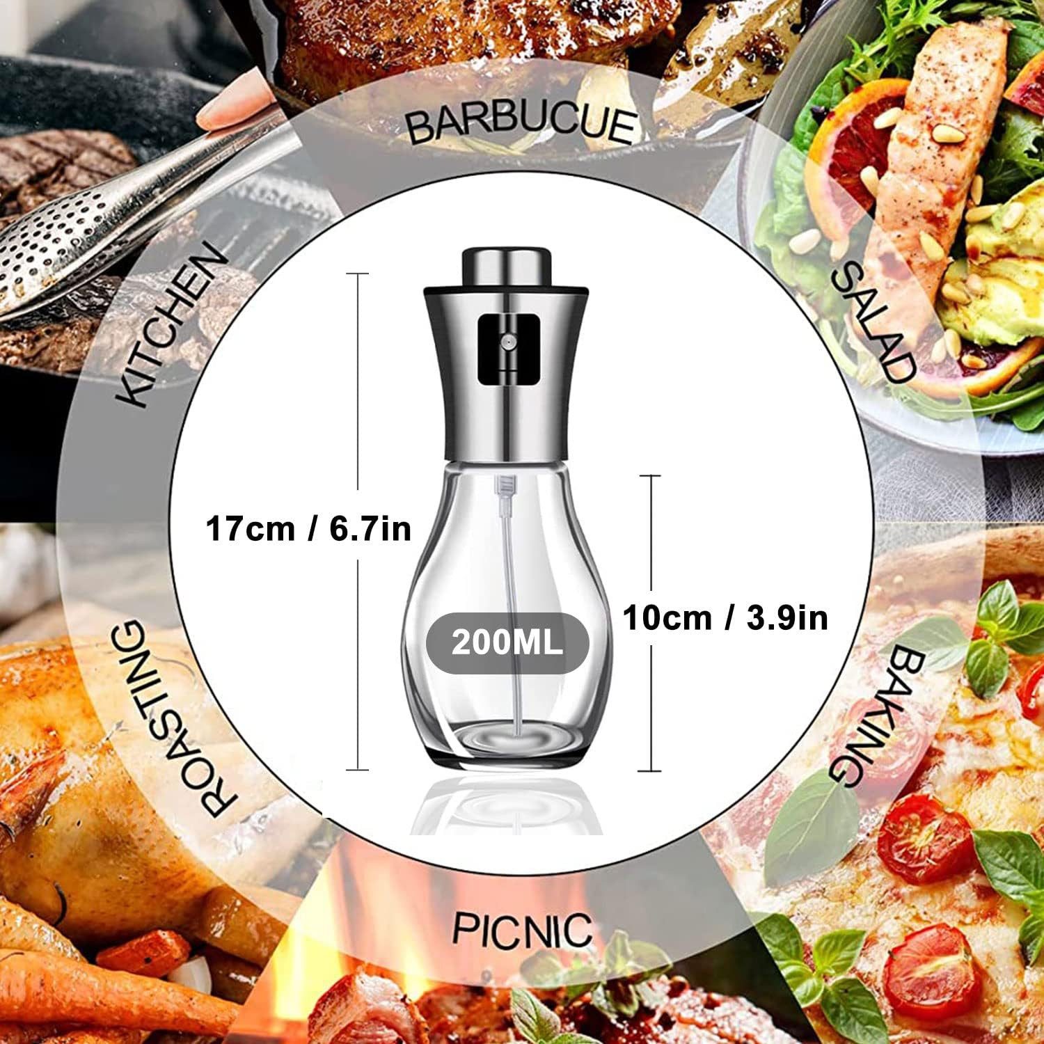 Fine Life Pro Sprühflasche Olivenöl Sprühflasche Glas 200ml Sprühflasche Für Öl Essig, (zum Einstellen des Prozentsatzes der beiden Ölmengen), Und Sojasauce Dicht Und Wiederverwendbar Für Küche Und Outdoor Grillen